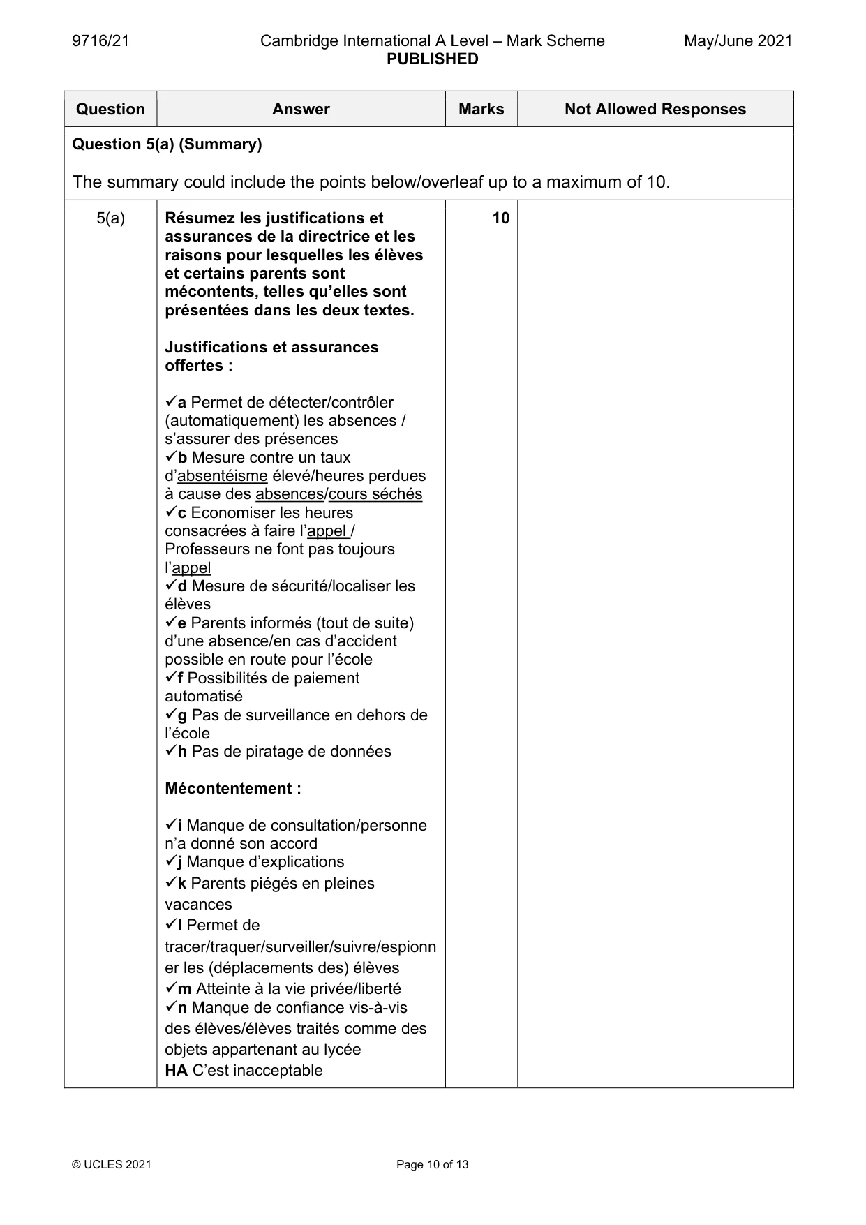 Mark scheme, page 10 of 13