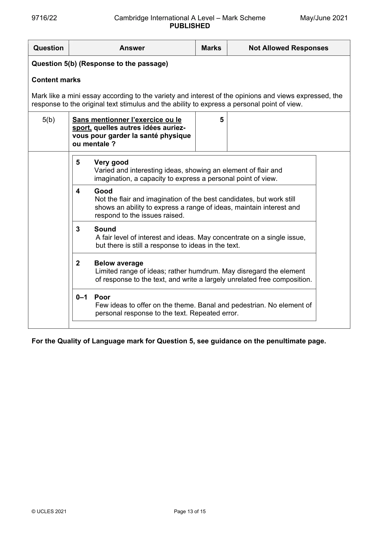 Mark scheme, page 13 of 15