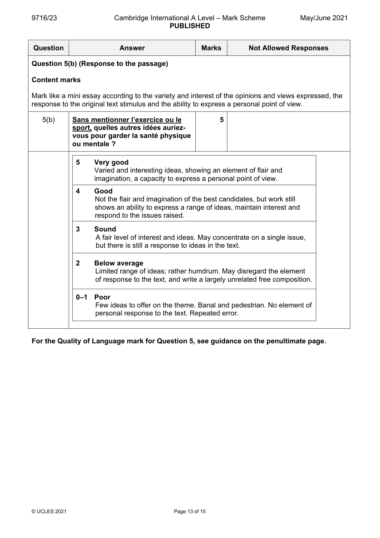 Mark scheme, page 13 of 15