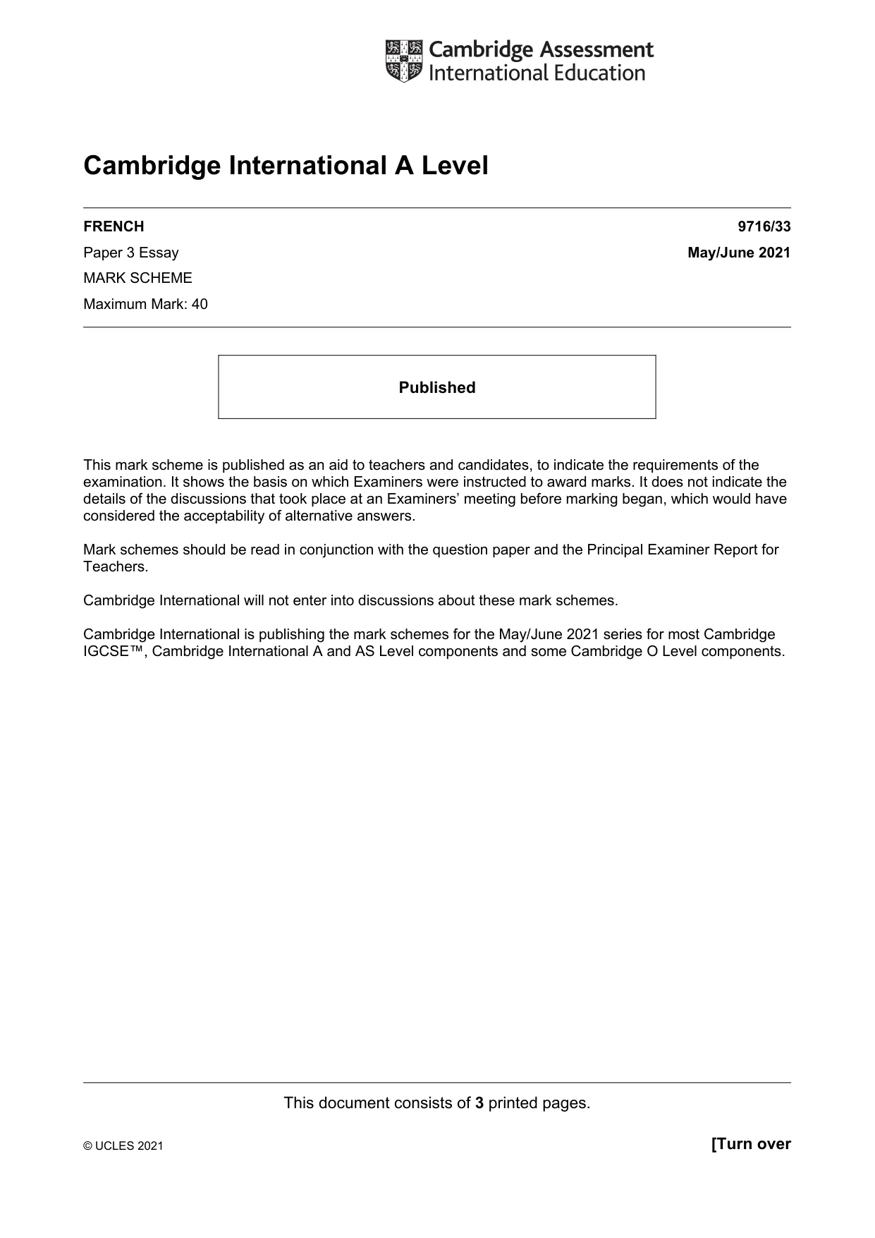 Mark scheme, page 1 of 3
