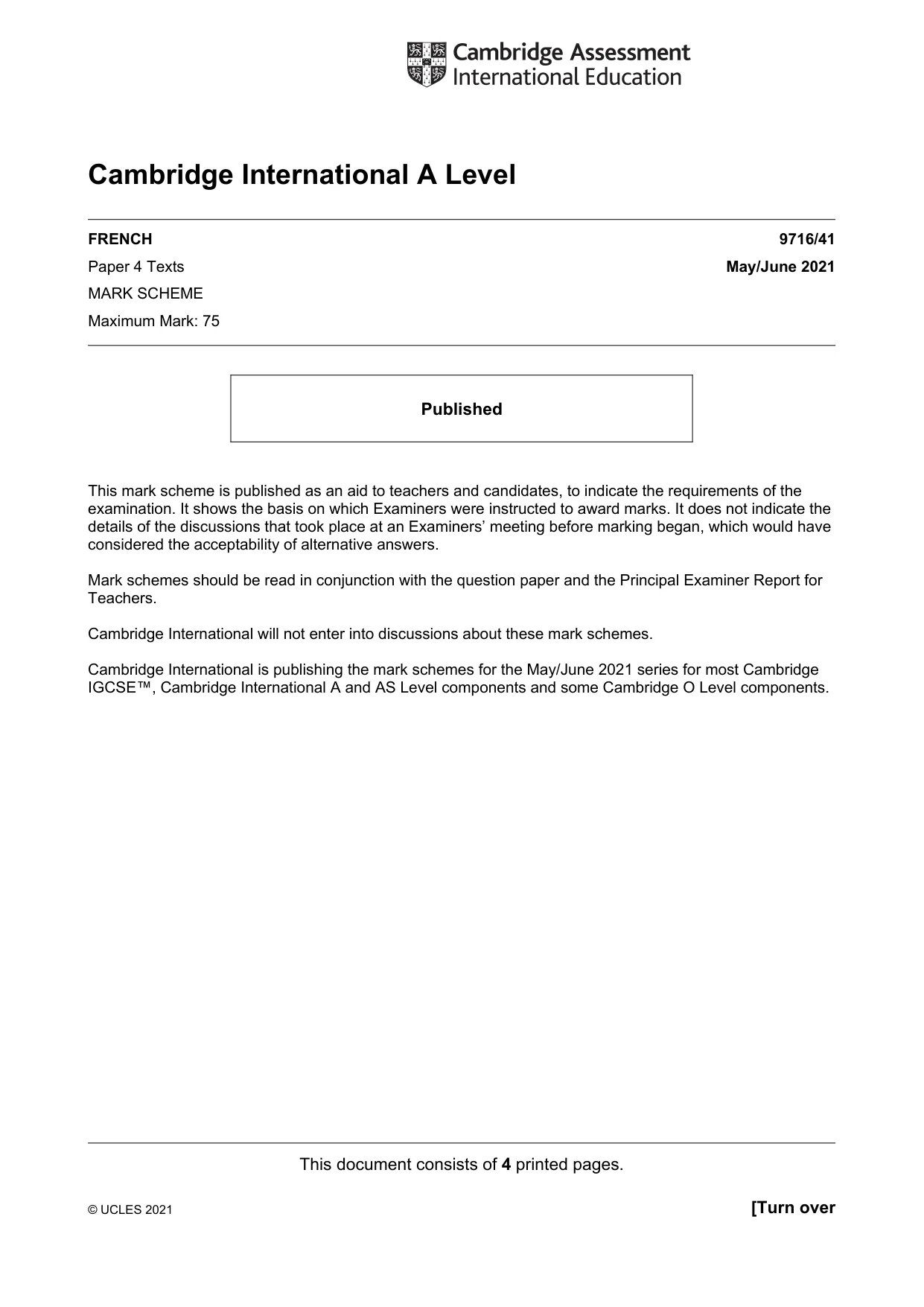 Mark scheme, page 1 of 4