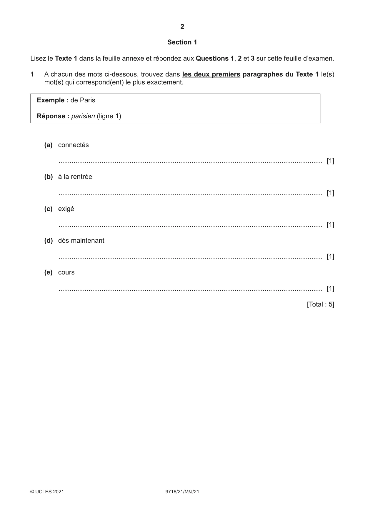 Cambridge A Level French (A Level only) 9716 2021 May/June Paper 2 · Variant 1 question paper, page 2 of 8