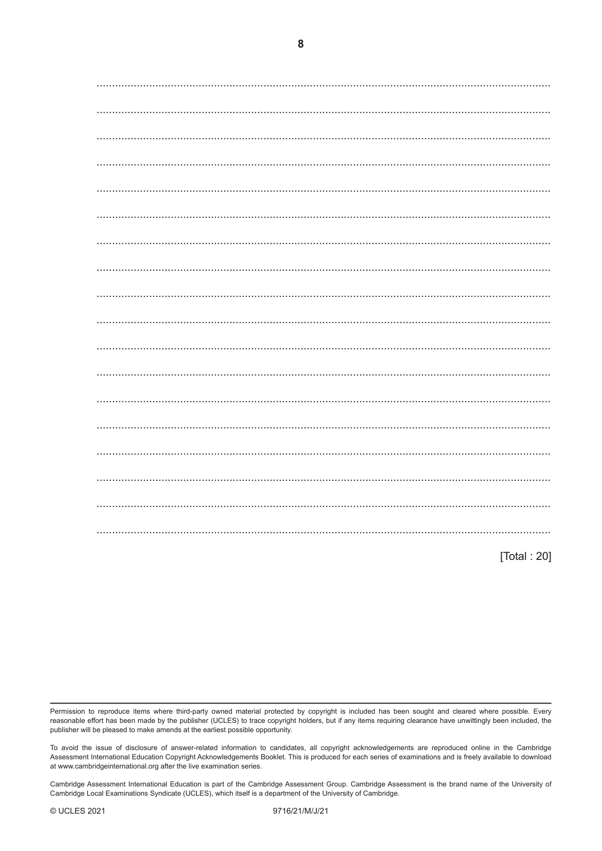 Cambridge A Level French (A Level only) 9716 2021 May/June Paper 2 · Variant 1 question paper, page 8 of 8