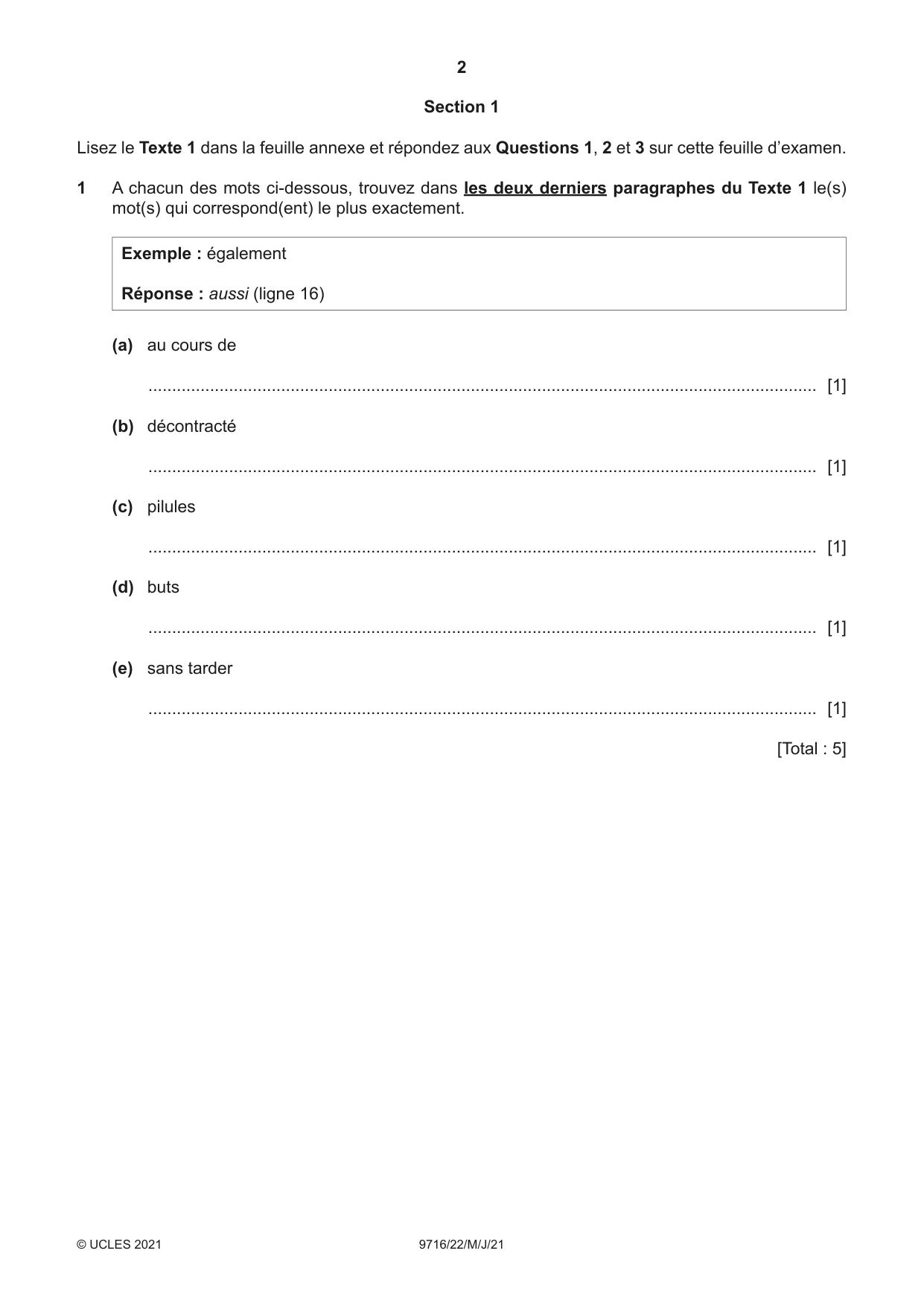 Cambridge A Level French (A Level only) 9716 2021 May/June Paper 2 · Variant 2 question paper, page 2 of 8