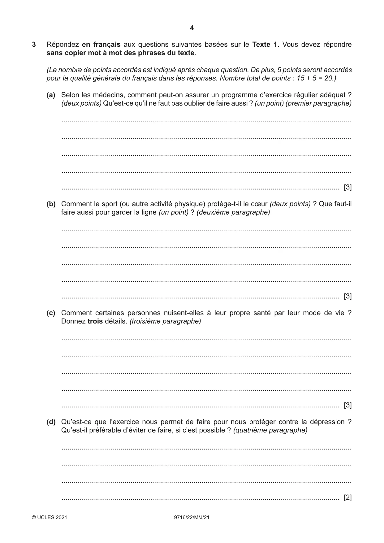 Cambridge A Level French (A Level only) 9716 2021 May/June Paper 2 · Variant 2 question paper, page 4 of 8