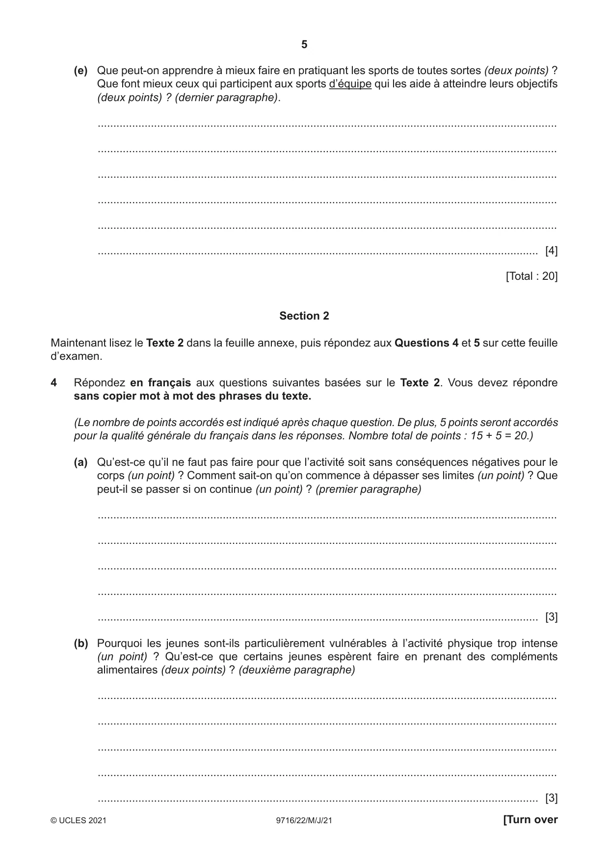 Cambridge A Level French (A Level only) 9716 2021 May/June Paper 2 · Variant 2 question paper, page 5 of 8