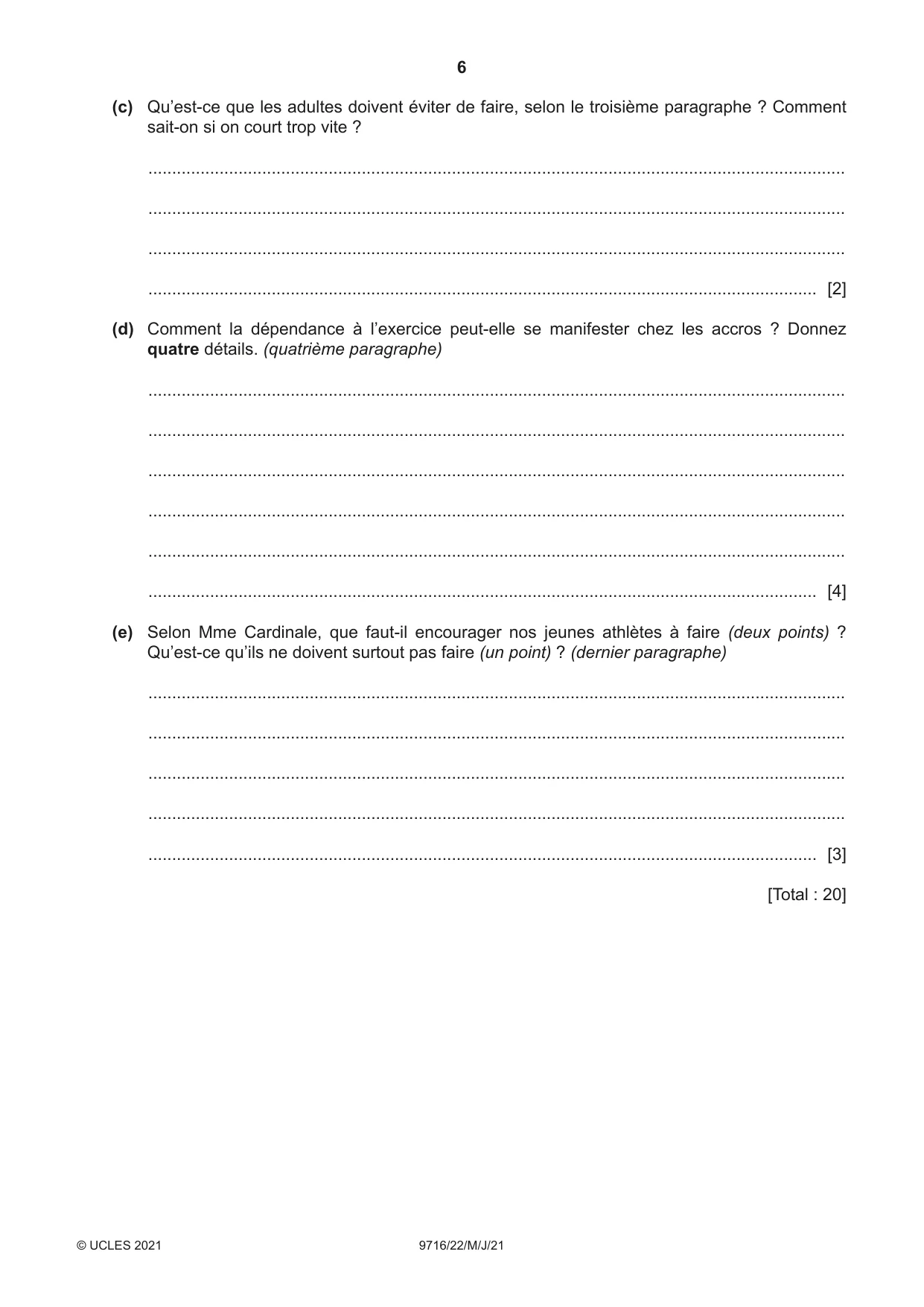 Cambridge A Level French (A Level only) 9716 2021 May/June Paper 2 · Variant 2 question paper, page 6 of 8