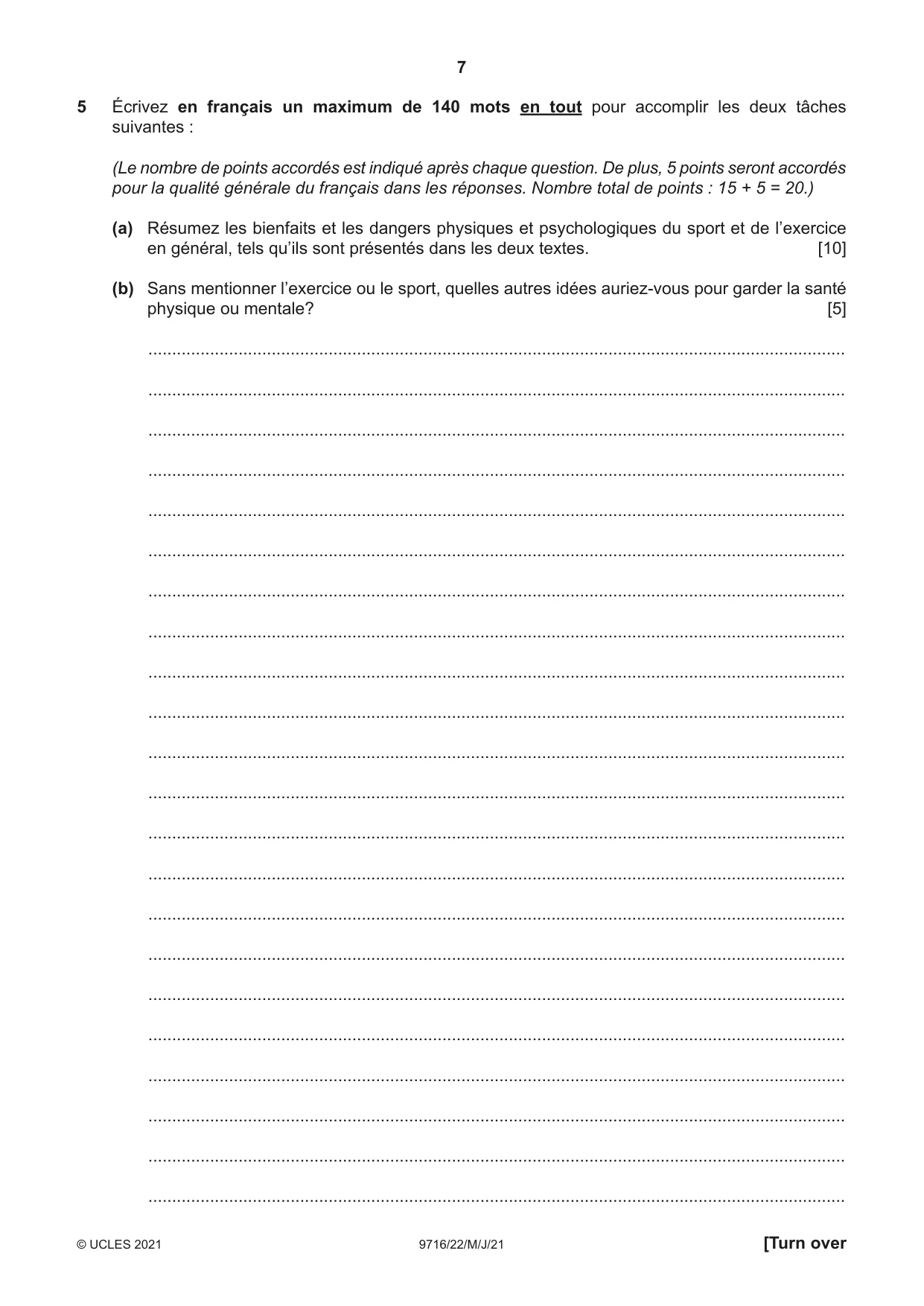 Cambridge A Level French (A Level only) 9716 2021 May/June Paper 2 · Variant 2 question paper, page 7 of 8
