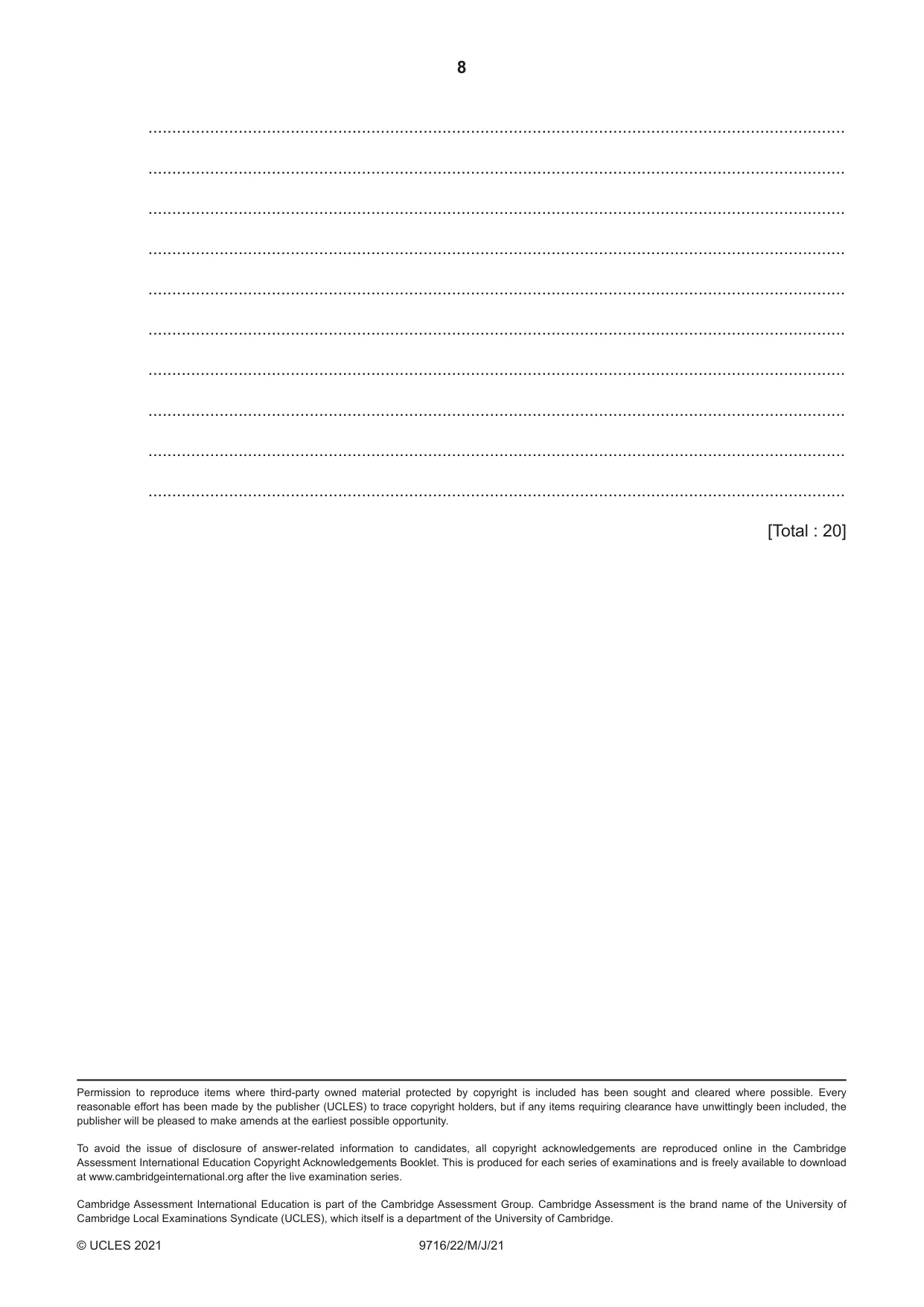 Cambridge A Level French (A Level only) 9716 2021 May/June Paper 2 · Variant 2 question paper, page 8 of 8