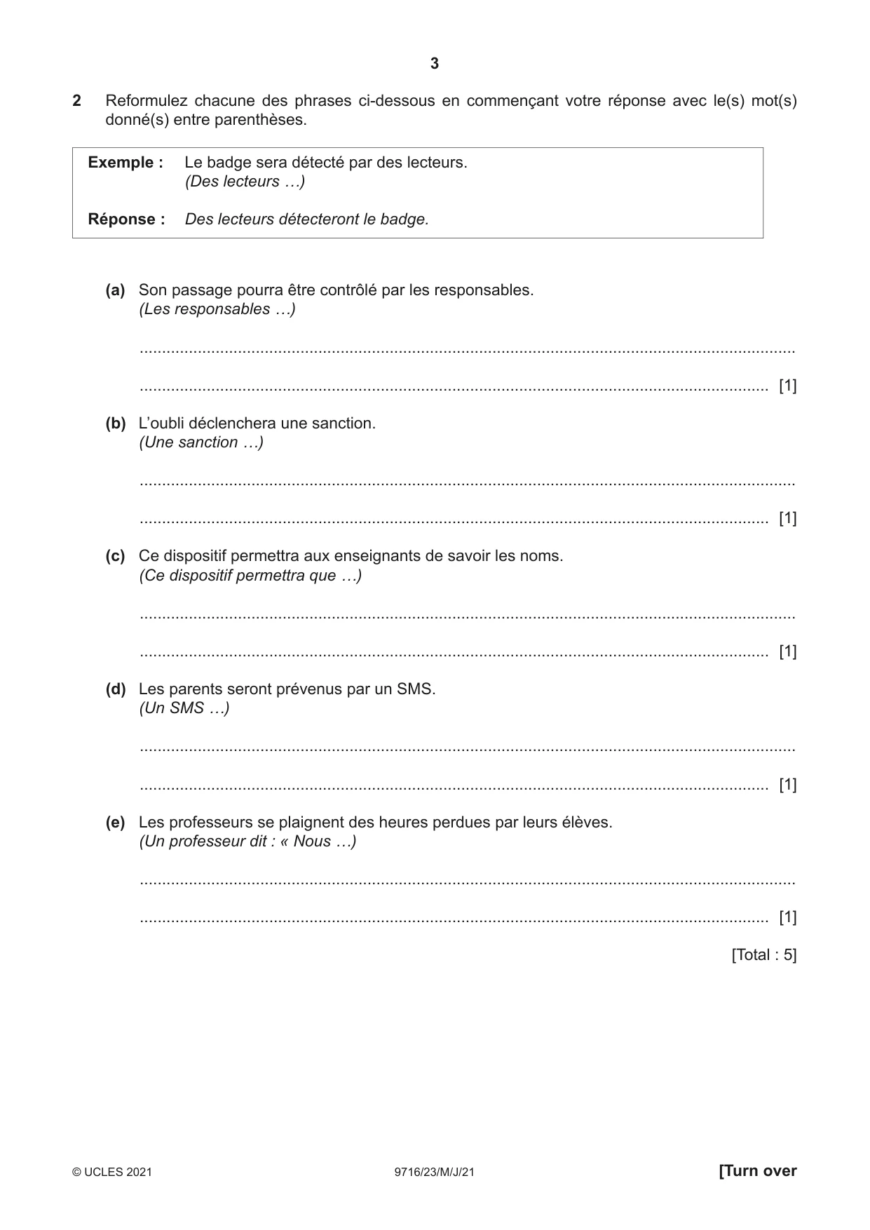 Cambridge A Level French (A Level only) 9716 2021 May/June Paper 2 · Variant 3 question paper, page 3 of 8