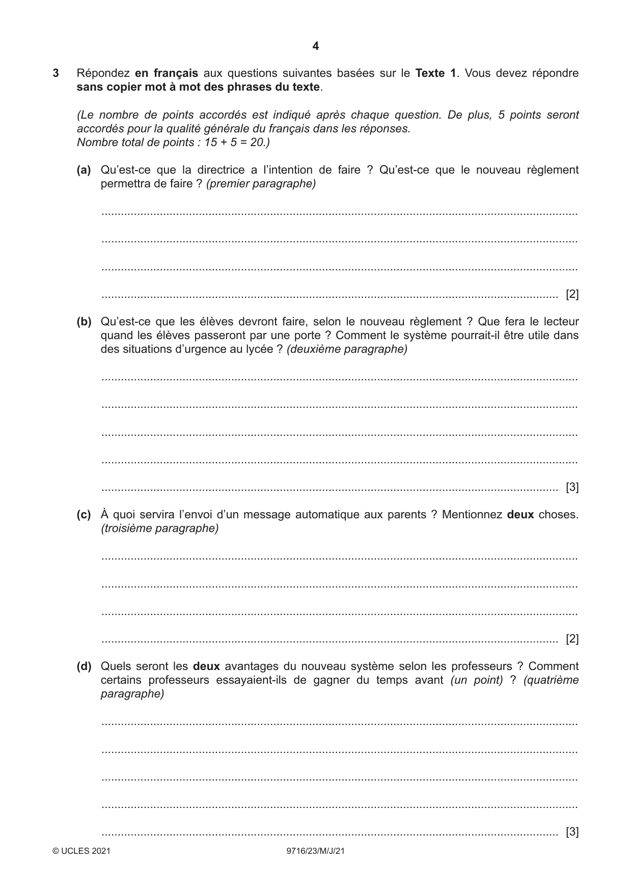 Cambridge A Level French (A Level only) 9716 2021 May/June Paper 2 · Variant 3 question paper, page 4 of 8