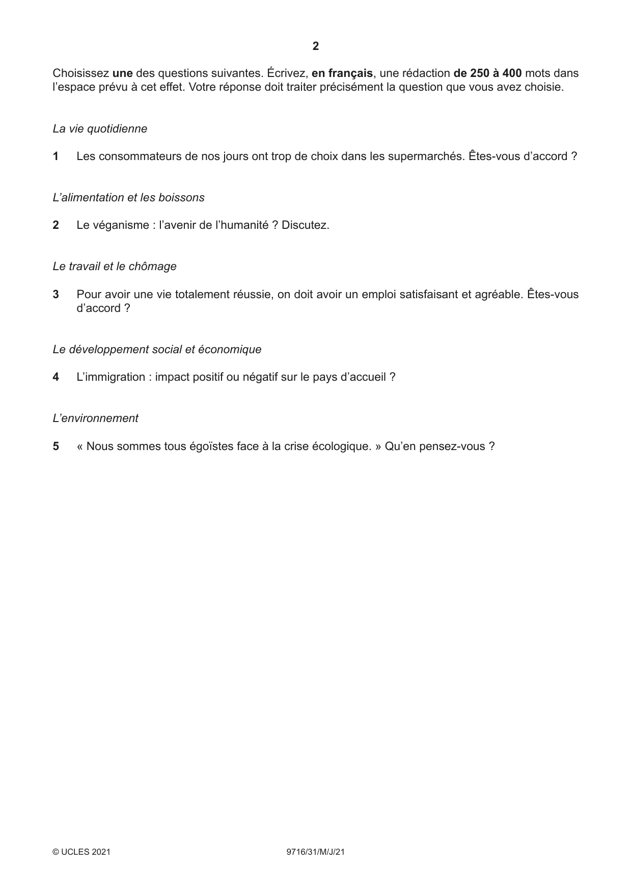 Cambridge A Level French (A Level only) 9716 2021 May/June Paper 3 · Variant 1 question paper, page 2 of 8