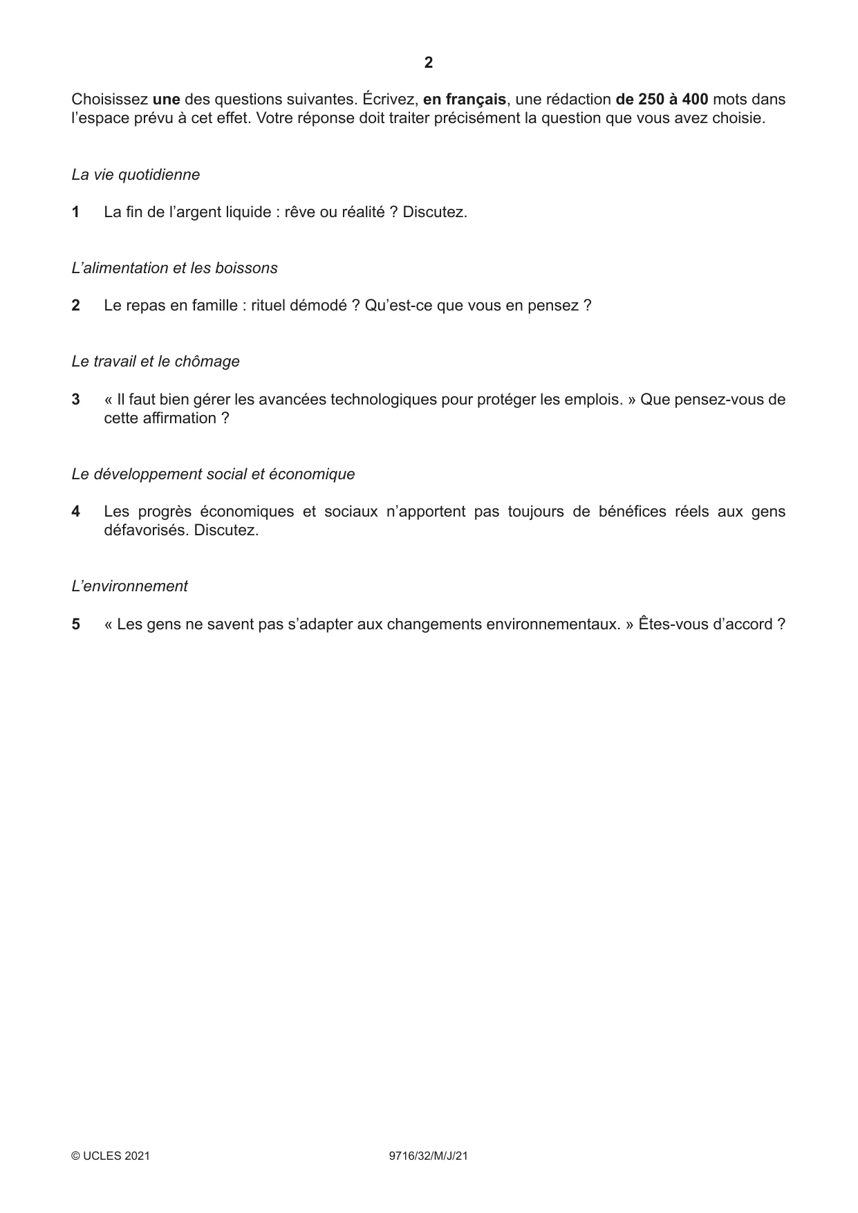 Cambridge A Level French (A Level only) 9716 2021 May/June Paper 3 · Variant 2 question paper, page 2 of 8