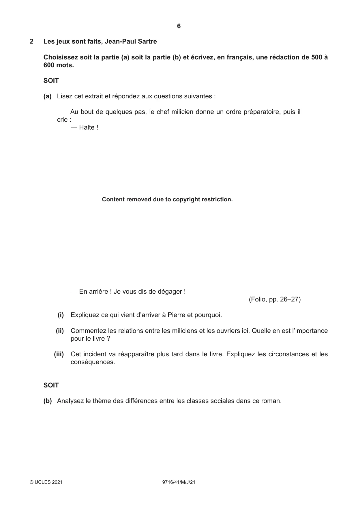 Cambridge A Level French (A Level only) 9716 2021 May/June Paper 4 · Variant 1 question paper, page 6 of 12