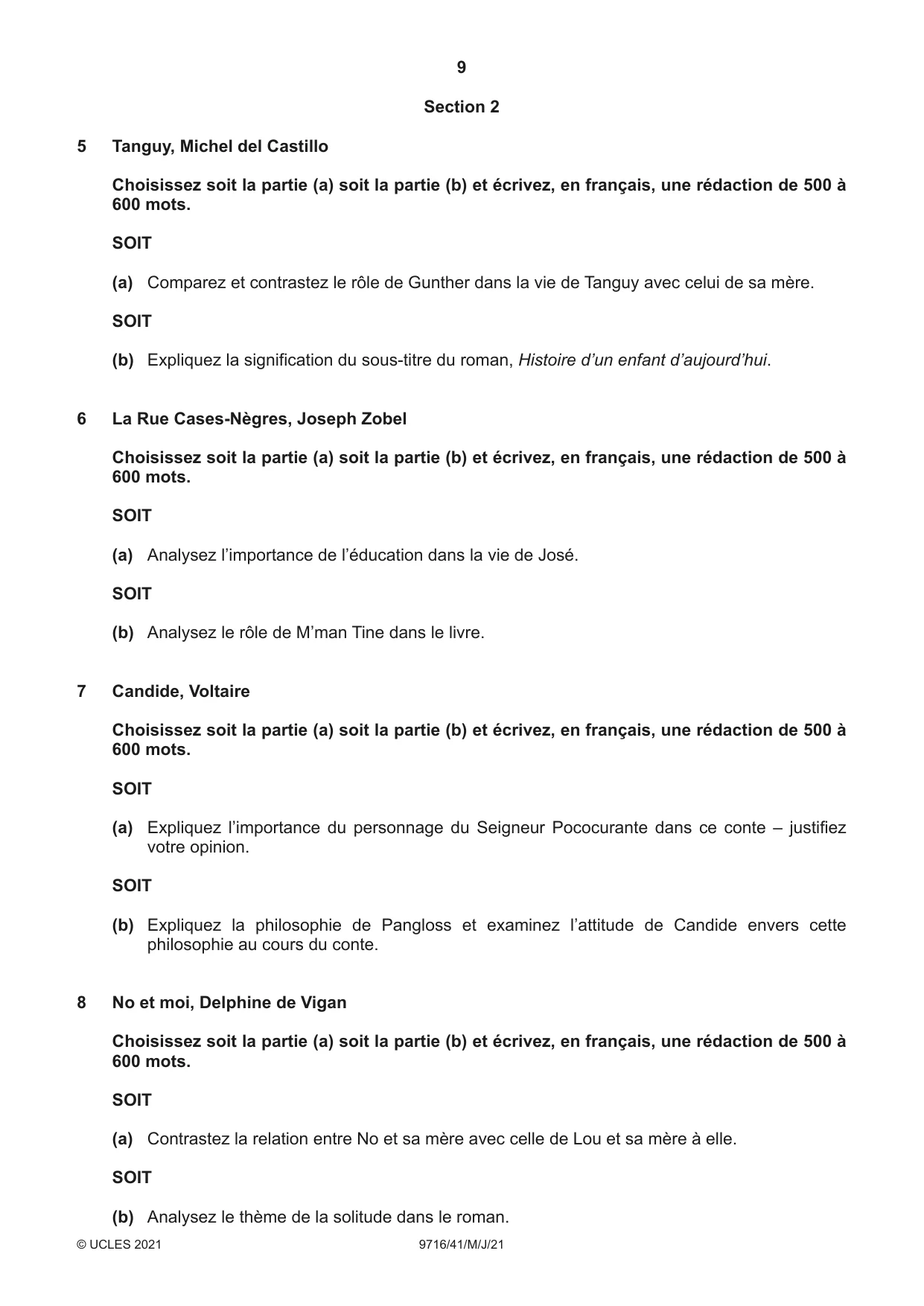 Cambridge A Level French (A Level only) 9716 2021 May/June Paper 4 · Variant 1 question paper, page 9 of 12