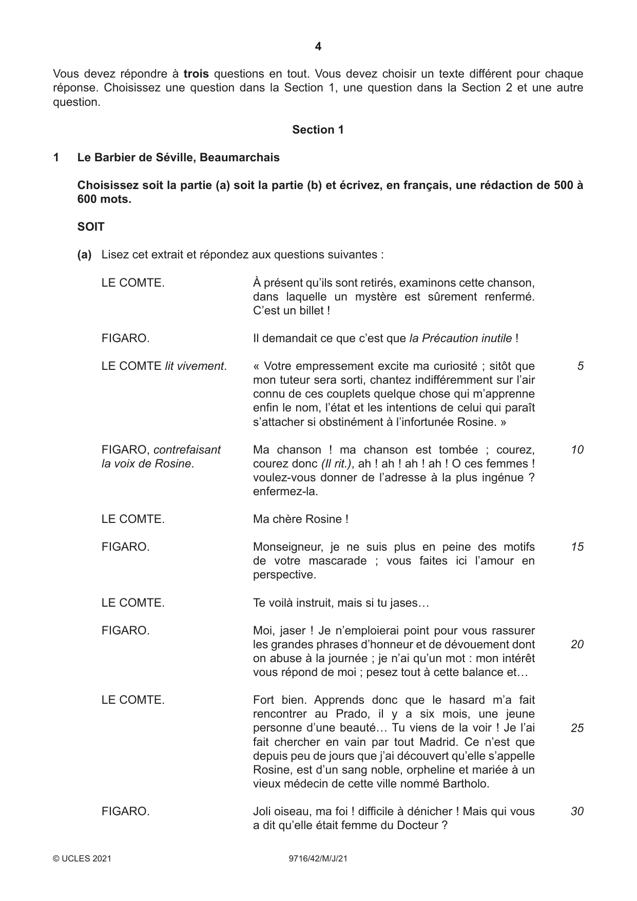 Cambridge A Level French (A Level only) 9716 2021 May/June Paper 4 · Variant 2 question paper, page 4 of 12