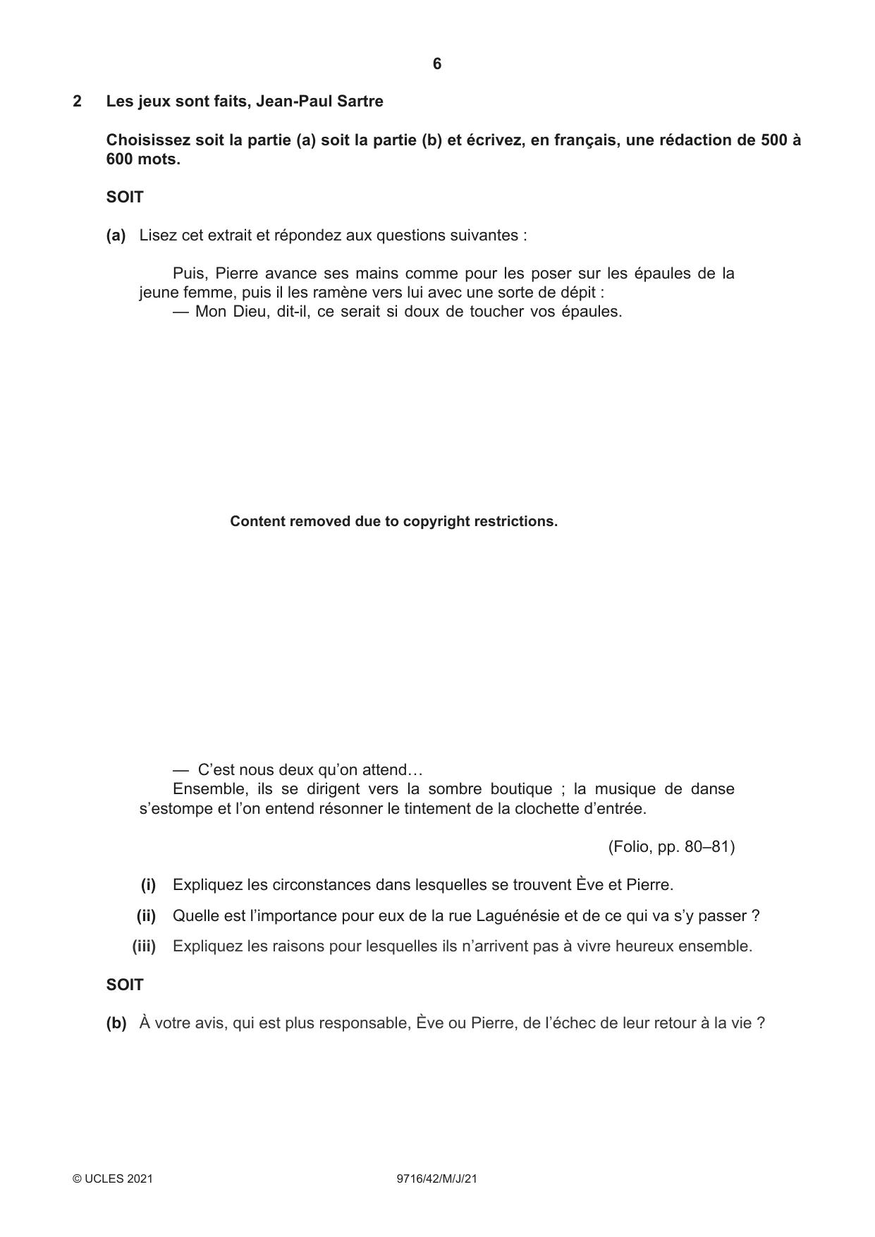 Cambridge A Level French (A Level only) 9716 2021 May/June Paper 4 · Variant 2 question paper, page 6 of 12