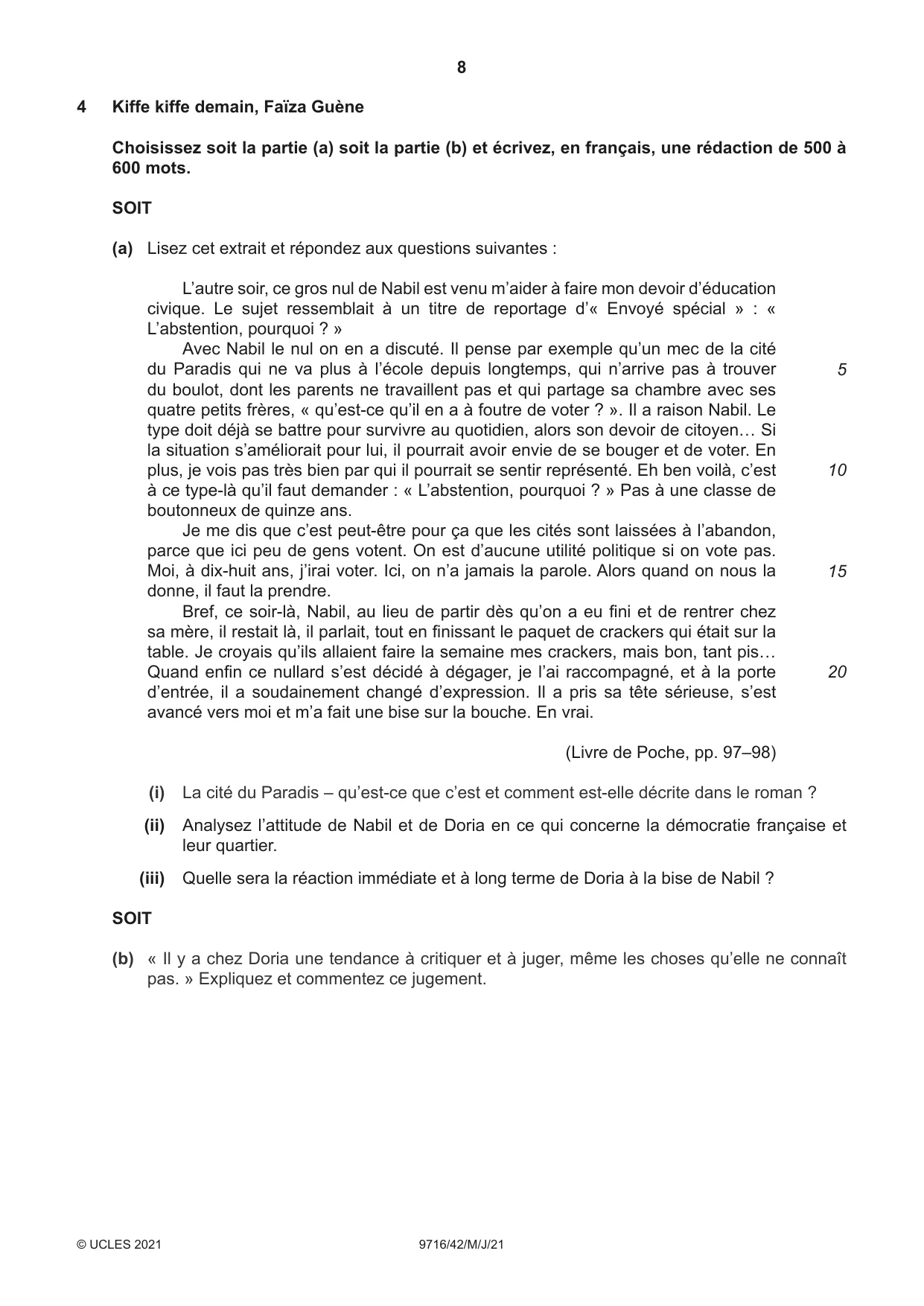 Cambridge A Level French (A Level only) 9716 2021 May/June Paper 4 · Variant 2 question paper, page 8 of 12