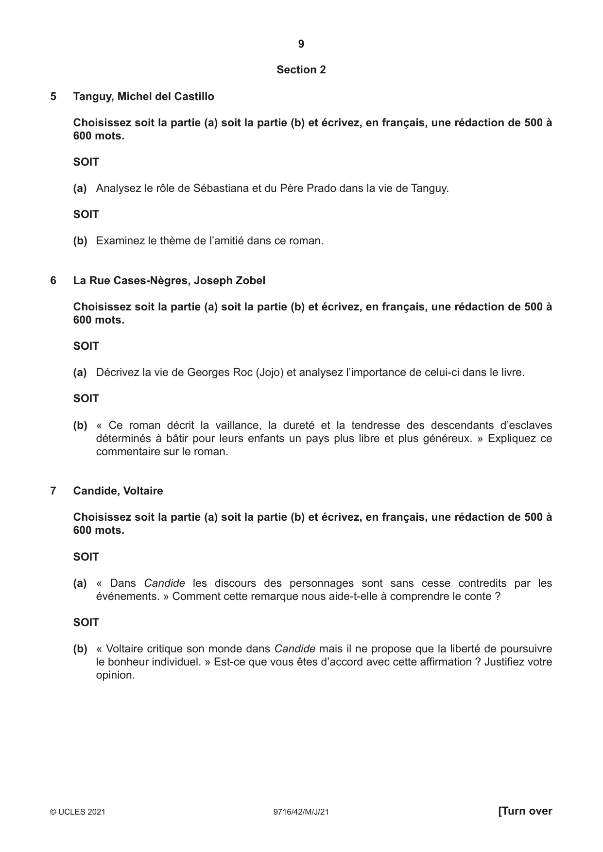 Cambridge A Level French (A Level only) 9716 2021 May/June Paper 4 · Variant 2 question paper, page 9 of 12