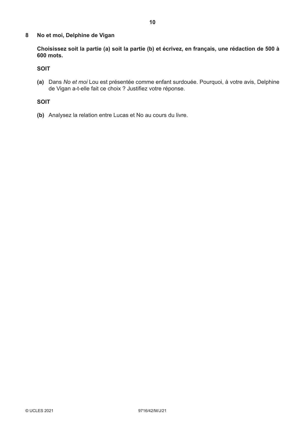 Cambridge A Level French (A Level only) 9716 2021 May/June Paper 4 · Variant 2 question paper, page 10 of 12