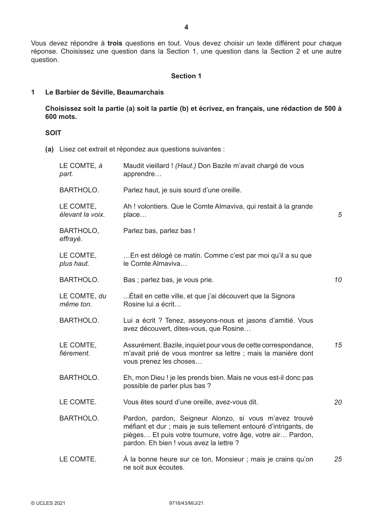 Cambridge A Level French (A Level only) 9716 2021 May/June Paper 4 · Variant 3 question paper, page 4 of 12