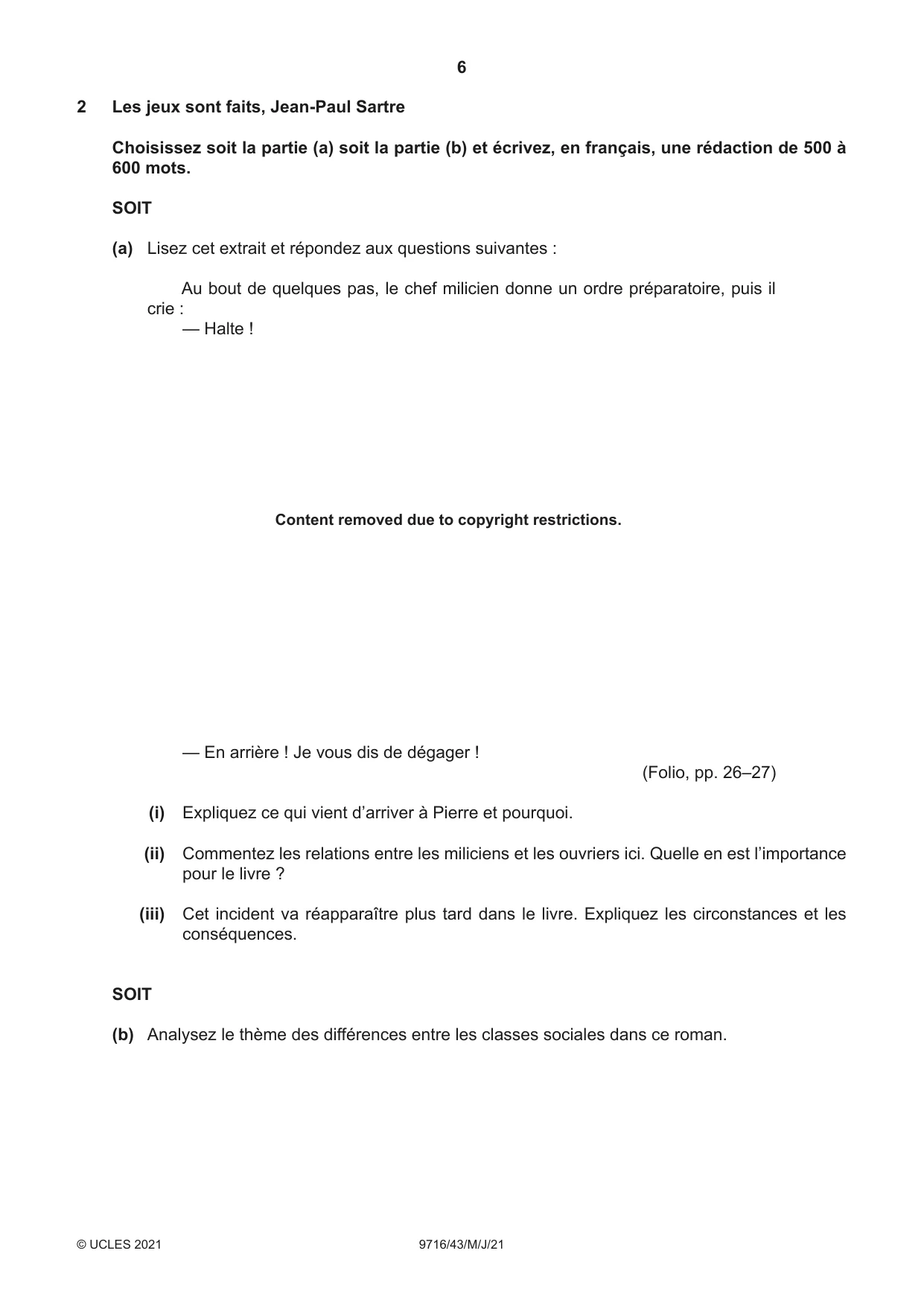 Cambridge A Level French (A Level only) 9716 2021 May/June Paper 4 · Variant 3 question paper, page 6 of 12