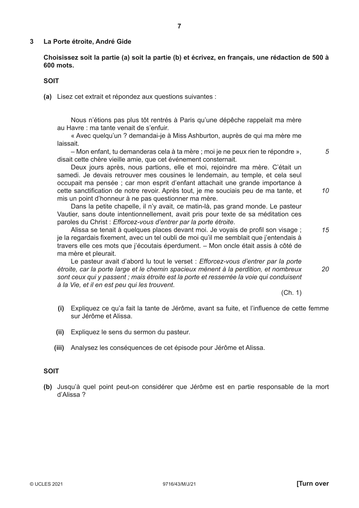 Cambridge A Level French (A Level only) 9716 2021 May/June Paper 4 · Variant 3 question paper, page 7 of 12