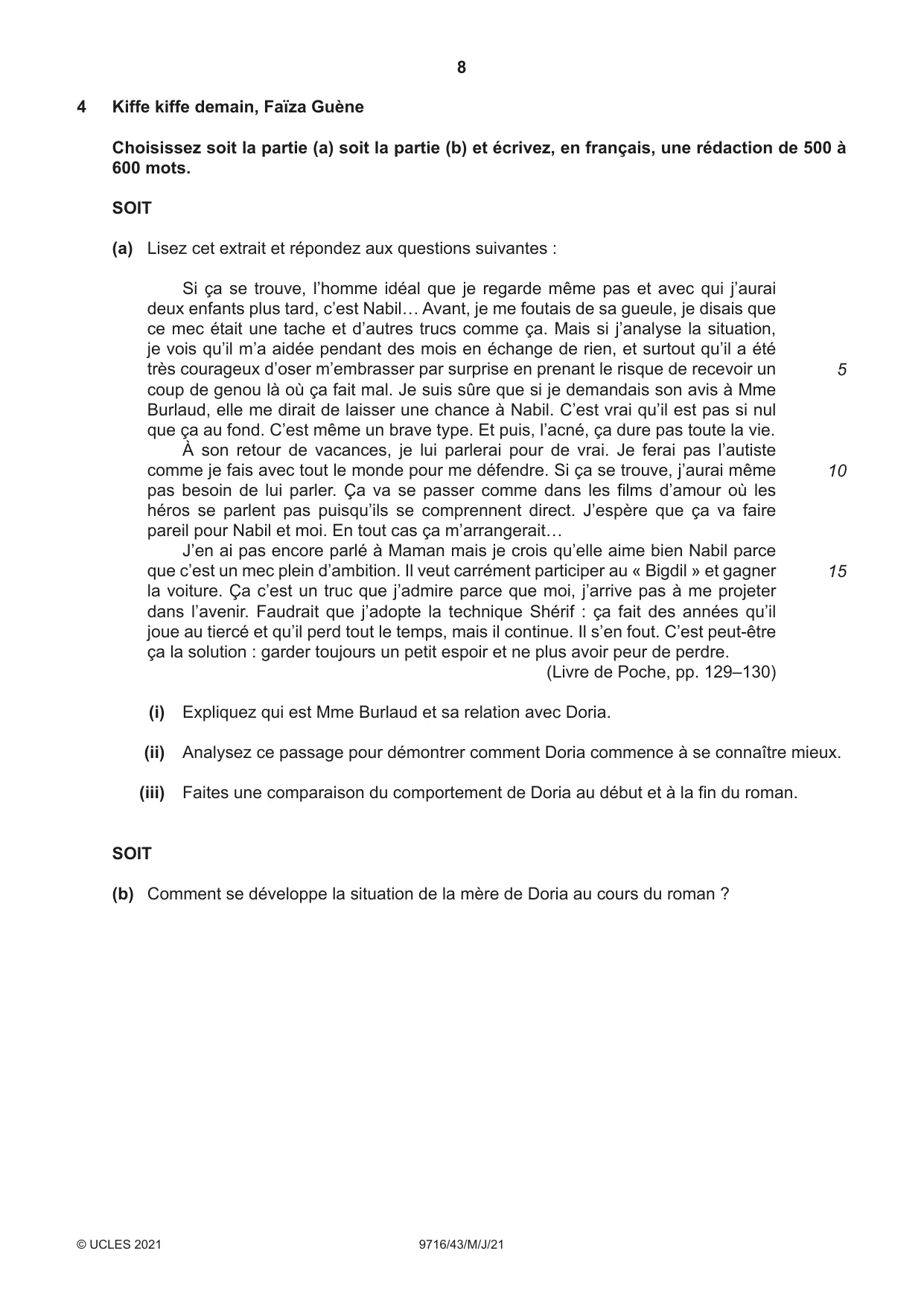 Cambridge A Level French (A Level only) 9716 2021 May/June Paper 4 · Variant 3 question paper, page 8 of 12