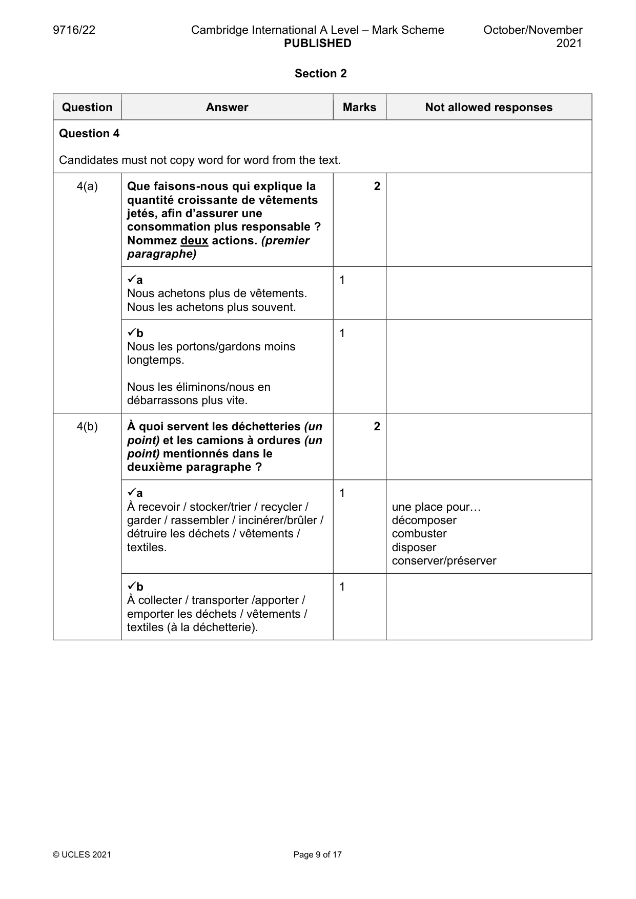 Mark scheme, page 9 of 17