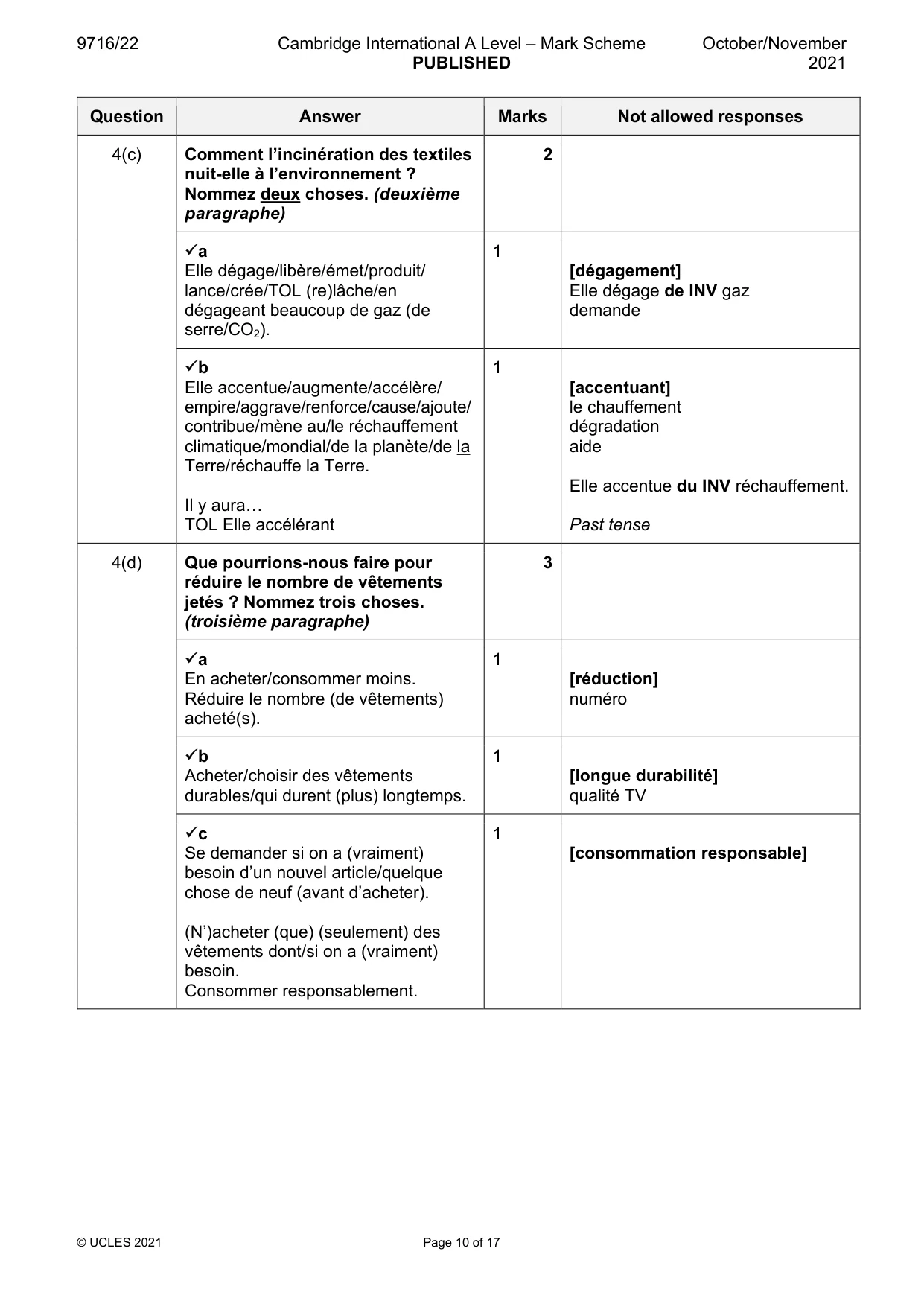 Mark scheme, page 10 of 17
