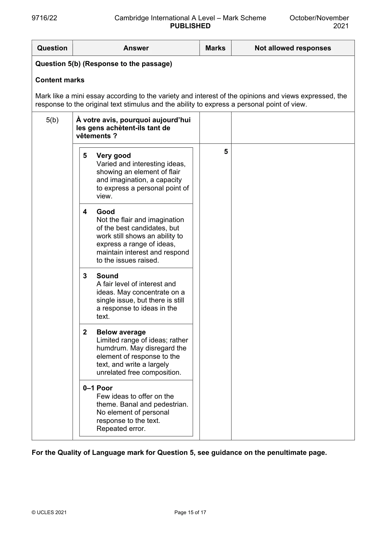Mark scheme, page 15 of 17