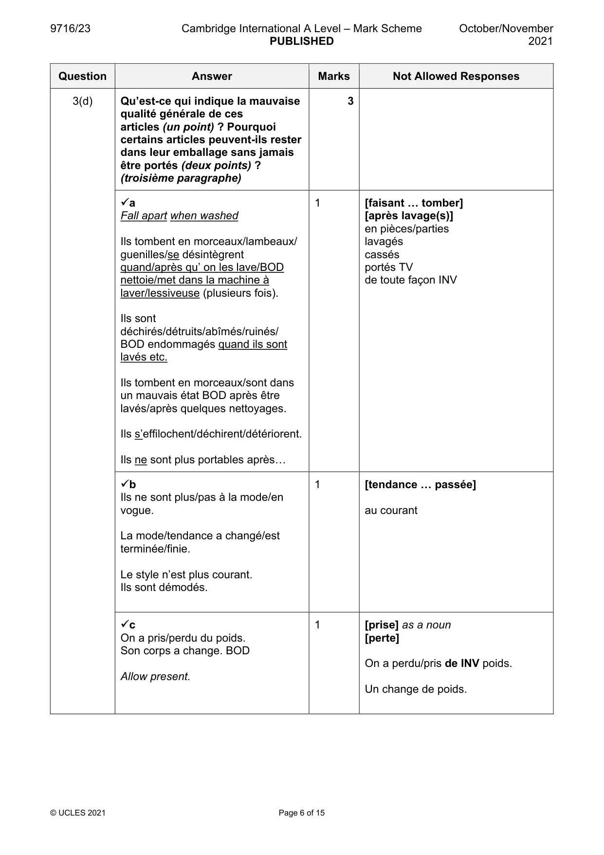 Mark scheme, page 6 of 15