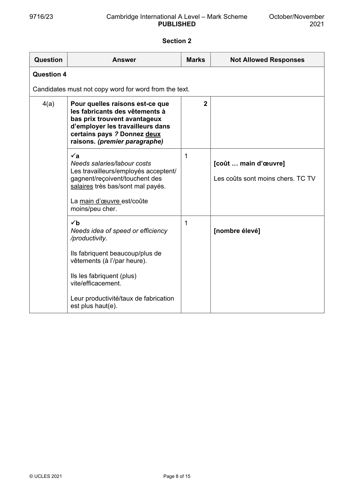 Mark scheme, page 8 of 15