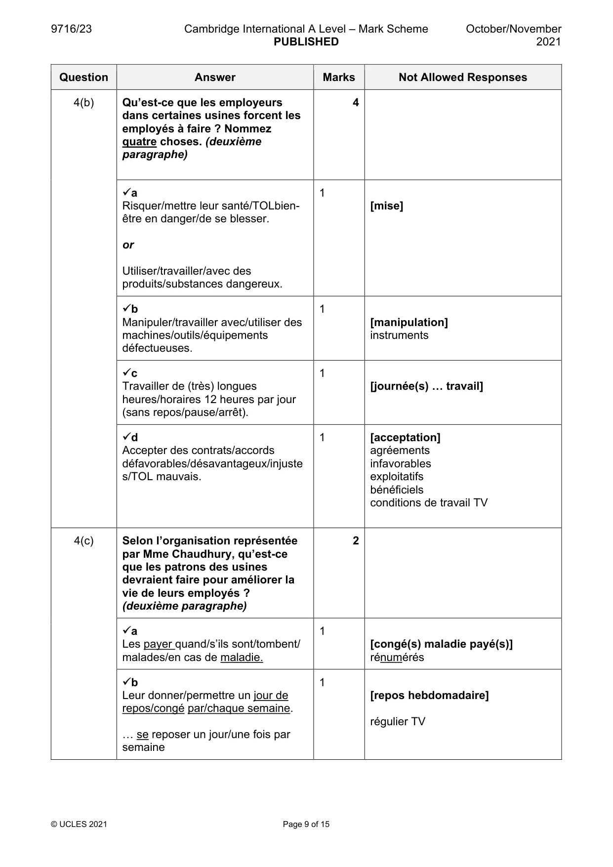 Mark scheme, page 9 of 15