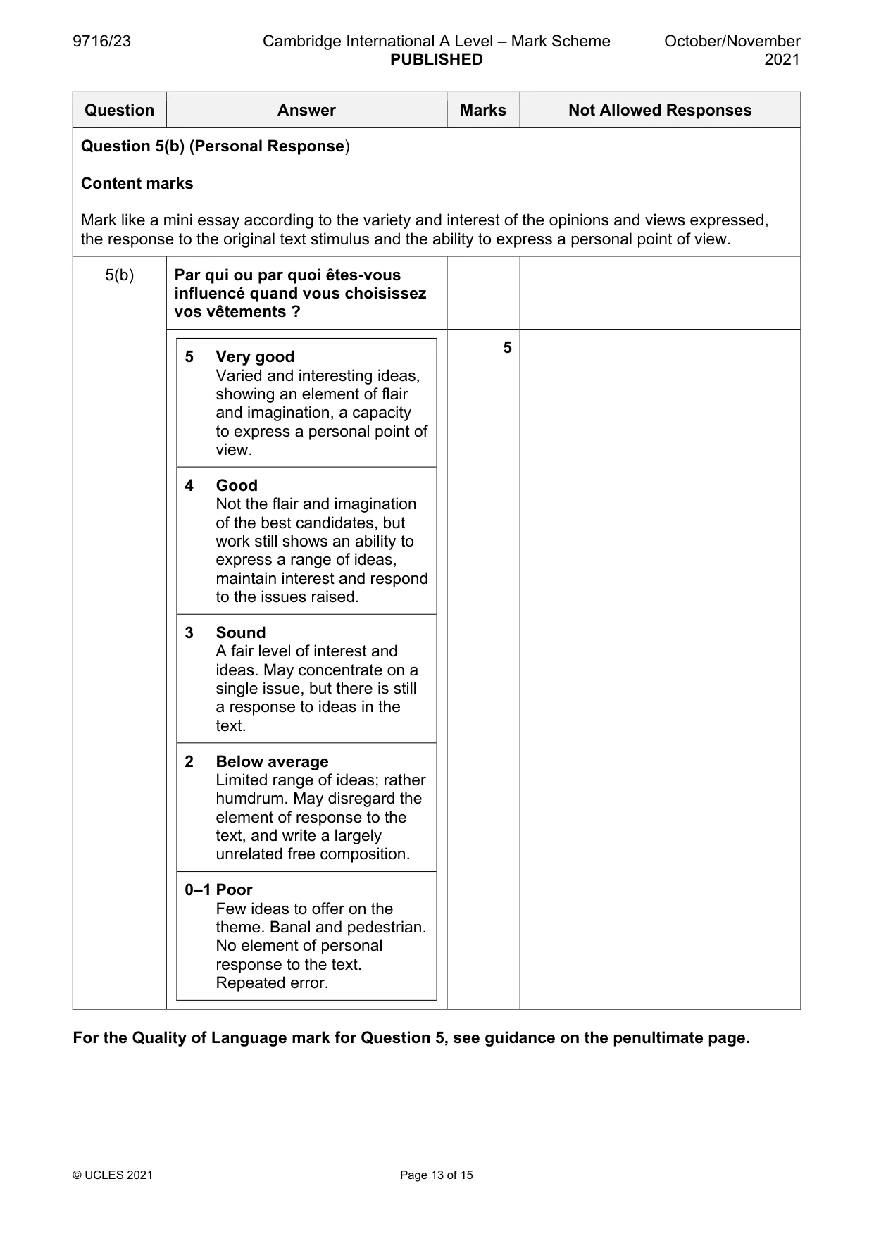 Mark scheme, page 13 of 15