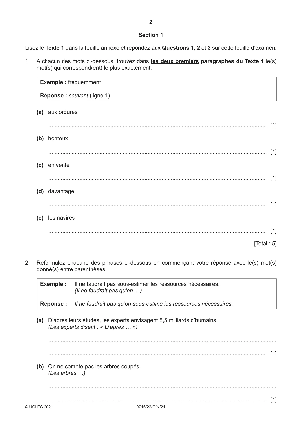 Cambridge A Level French (A Level only) 9716 2021 Oct/Nov Paper 2 · Variant 2 question paper, page 2 of 8