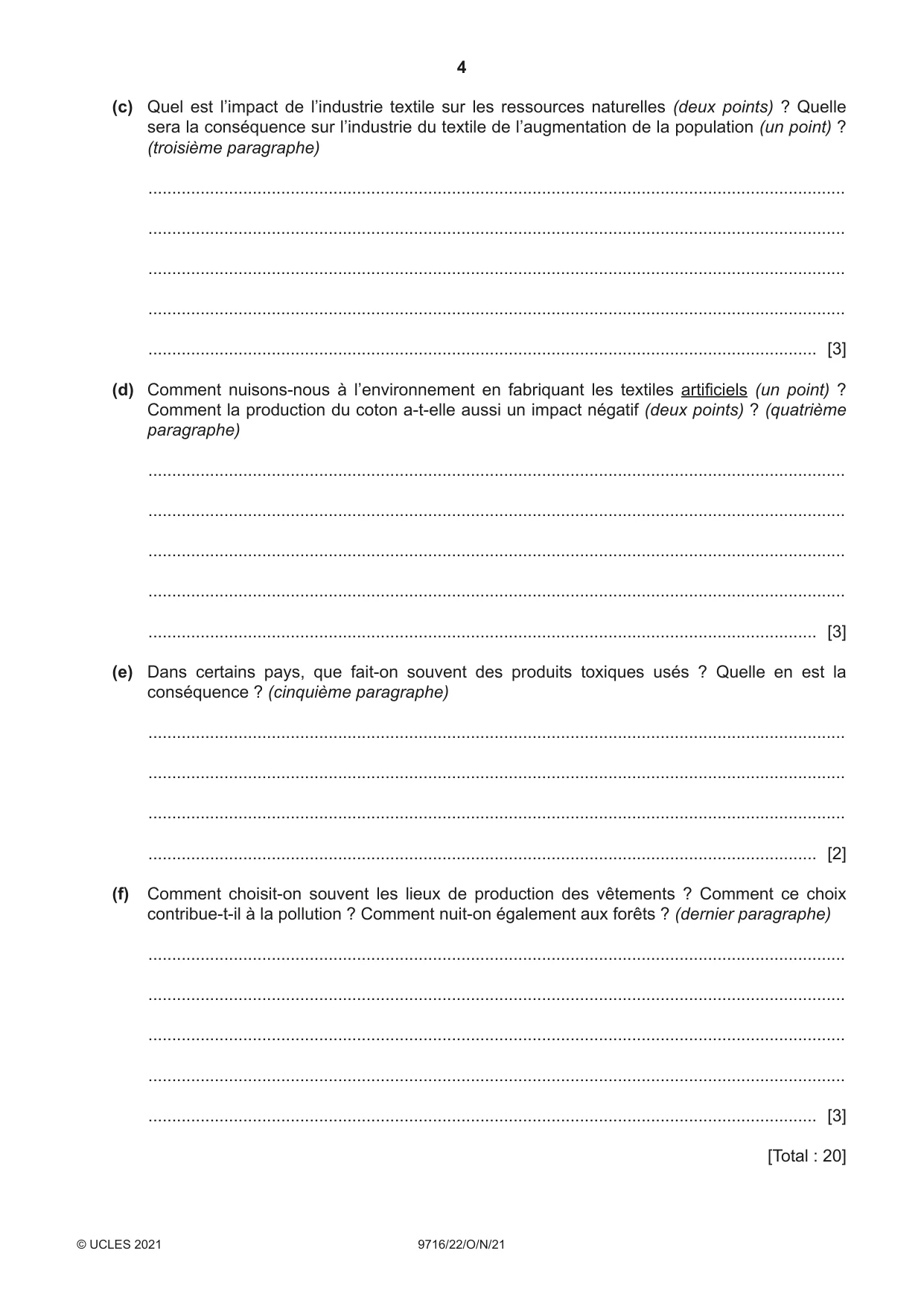 Cambridge A Level French (A Level only) 9716 2021 Oct/Nov Paper 2 · Variant 2 question paper, page 4 of 8
