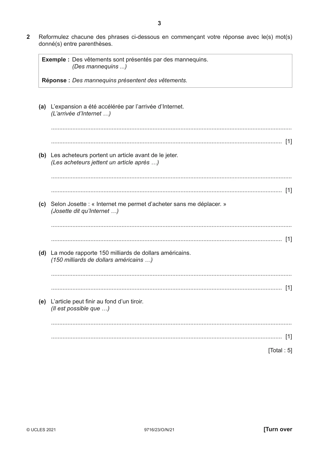 Cambridge A Level French (A Level only) 9716 2021 Oct/Nov Paper 2 · Variant 3 question paper, page 3 of 8