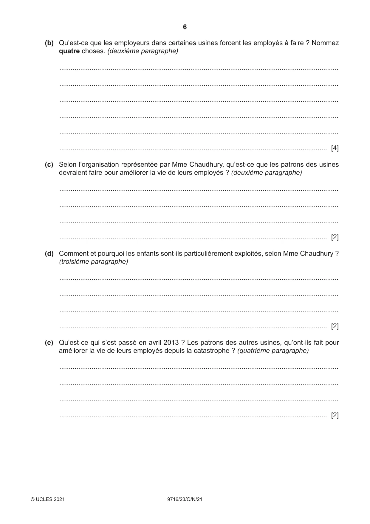 Cambridge A Level French (A Level only) 9716 2021 Oct/Nov Paper 2 · Variant 3 question paper, page 6 of 8