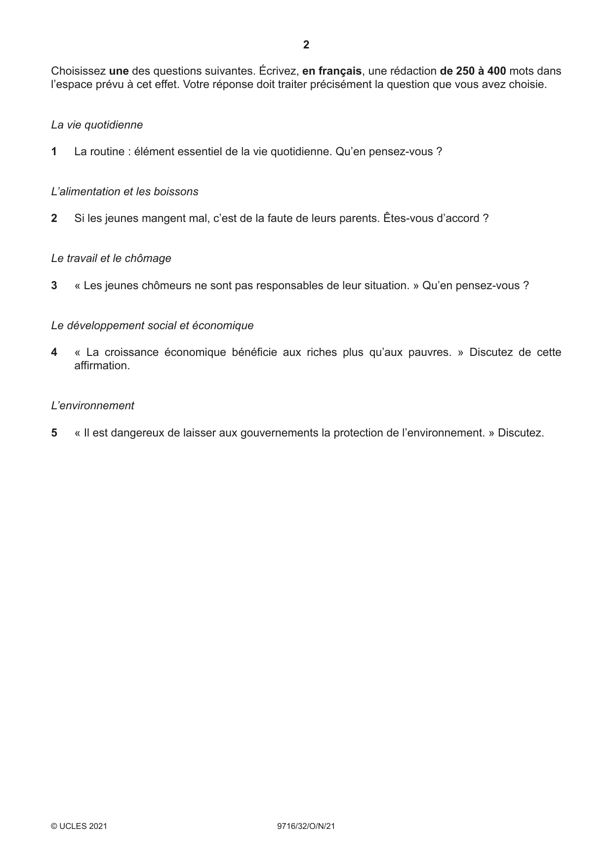 Cambridge A Level French (A Level only) 9716 2021 Oct/Nov Paper 3 · Variant 2 question paper, page 2 of 8