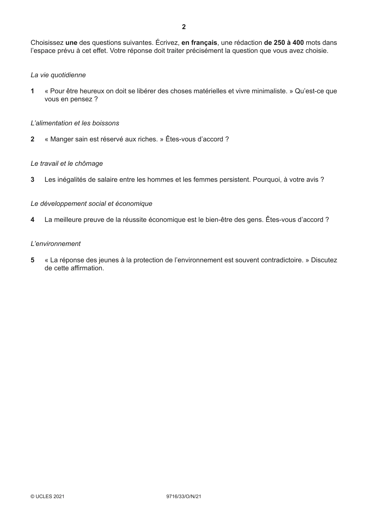 Cambridge A Level French (A Level only) 9716 2021 Oct/Nov Paper 3 · Variant 3 question paper, page 2 of 8
