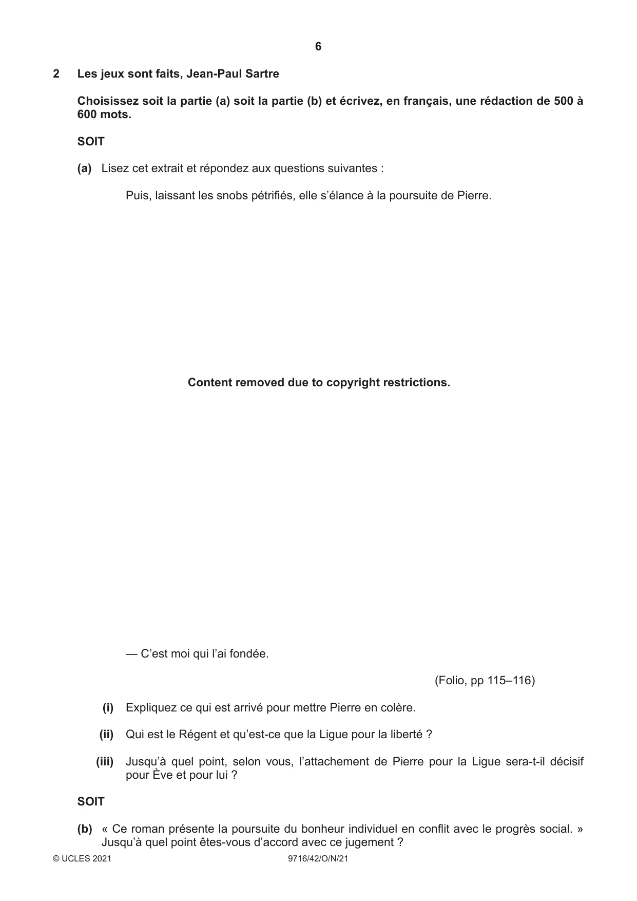 Cambridge A Level French (A Level only) 9716 2021 Oct/Nov Paper 4 · Variant 2 question paper, page 6 of 12