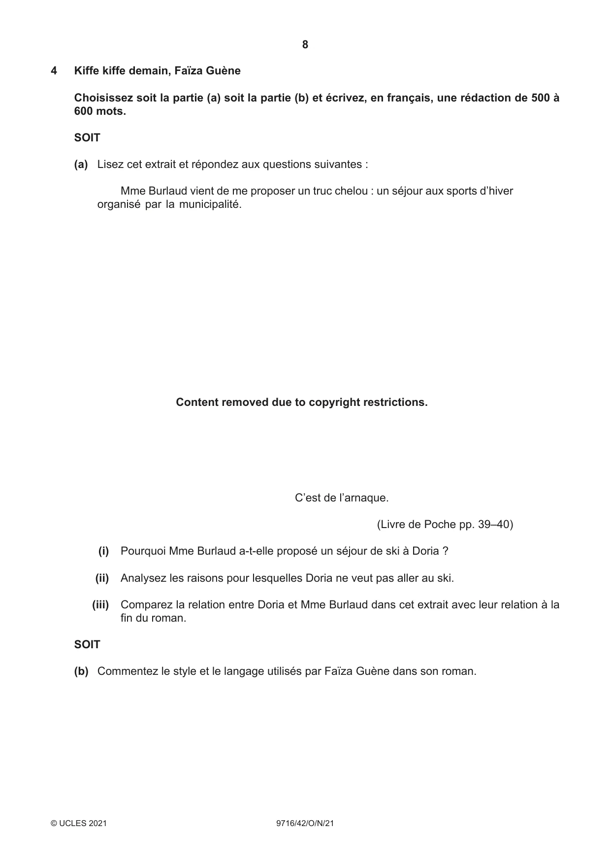 Cambridge A Level French (A Level only) 9716 2021 Oct/Nov Paper 4 · Variant 2 question paper, page 8 of 12