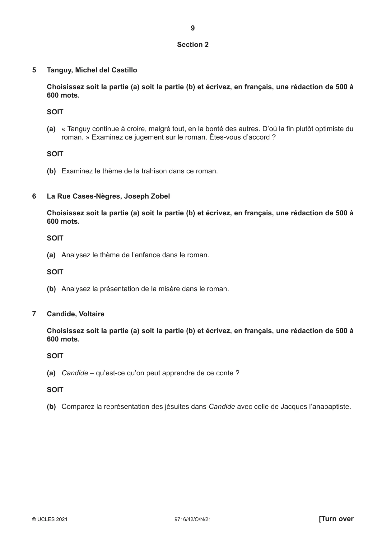 Cambridge A Level French (A Level only) 9716 2021 Oct/Nov Paper 4 · Variant 2 question paper, page 9 of 12