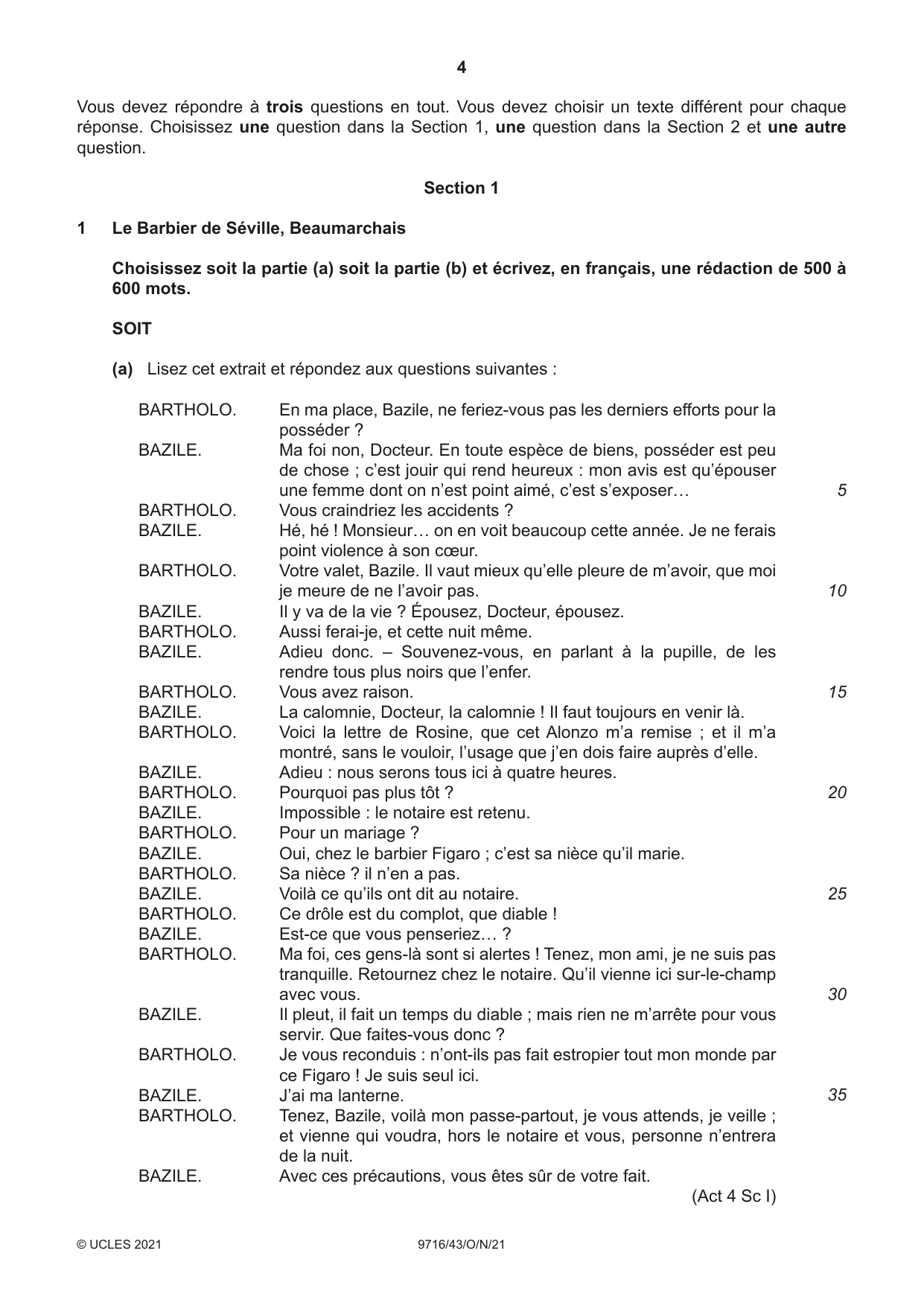 Cambridge A Level French (A Level only) 9716 2021 Oct/Nov Paper 4 · Variant 3 question paper, page 4 of 12