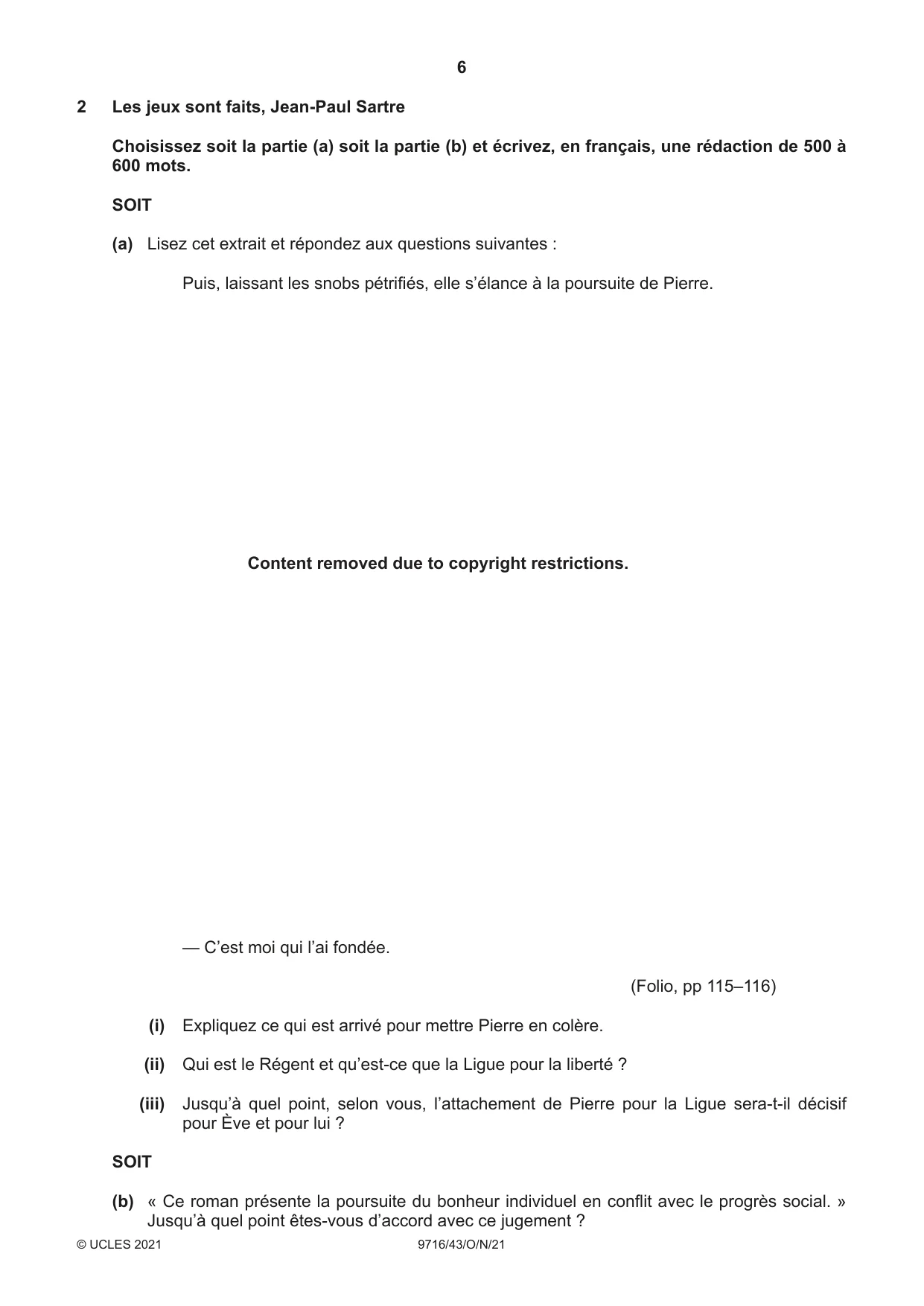 Cambridge A Level French (A Level only) 9716 2021 Oct/Nov Paper 4 · Variant 3 question paper, page 6 of 12