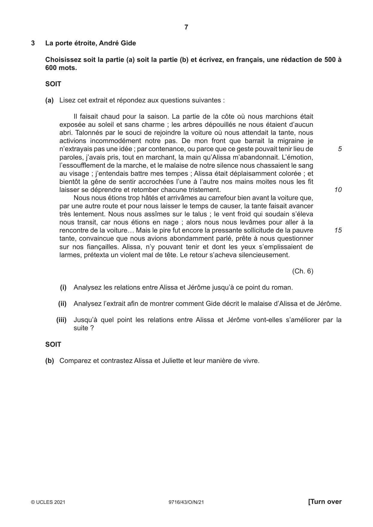 Cambridge A Level French (A Level only) 9716 2021 Oct/Nov Paper 4 · Variant 3 question paper, page 7 of 12