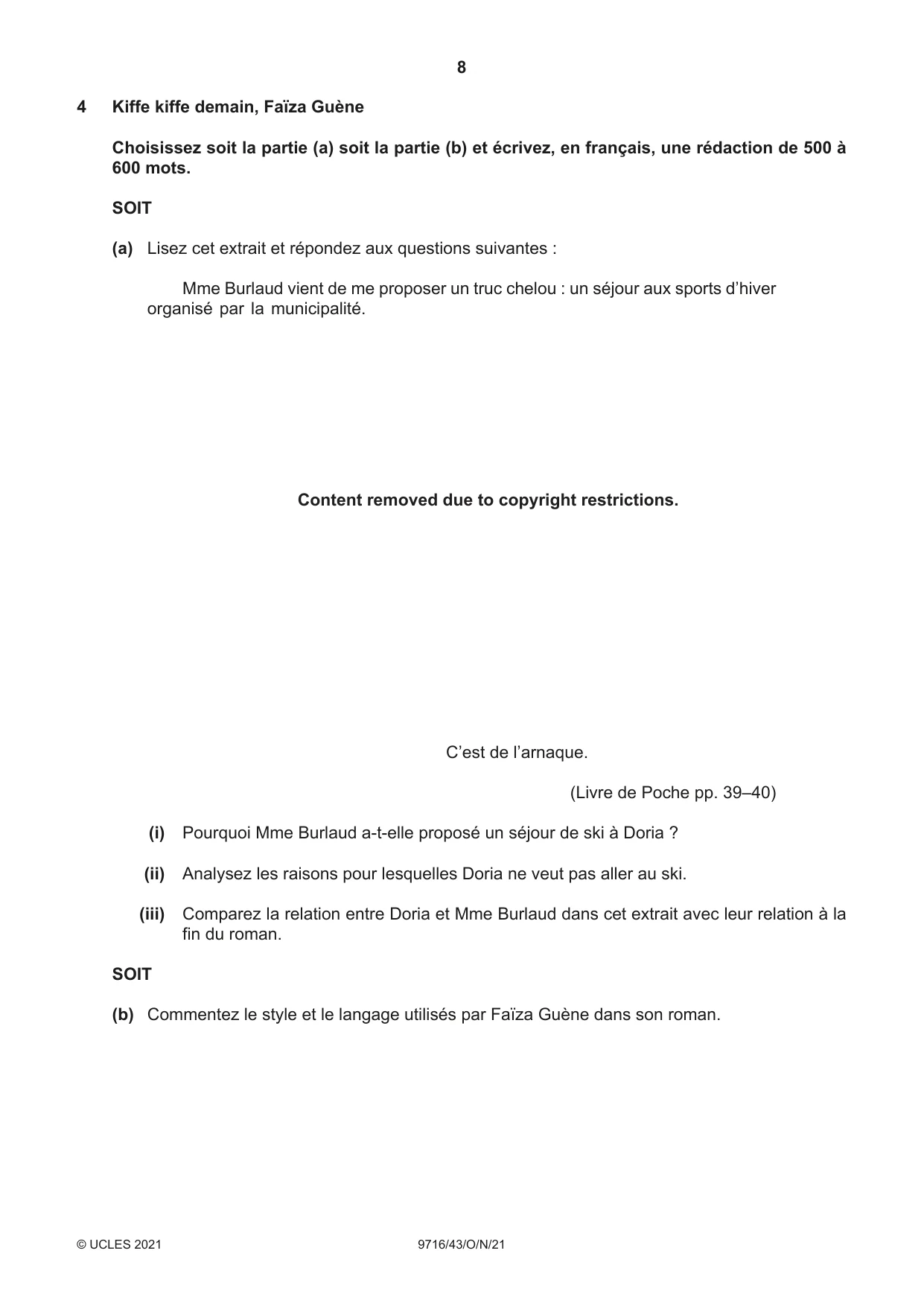 Cambridge A Level French (A Level only) 9716 2021 Oct/Nov Paper 4 · Variant 3 question paper, page 8 of 12