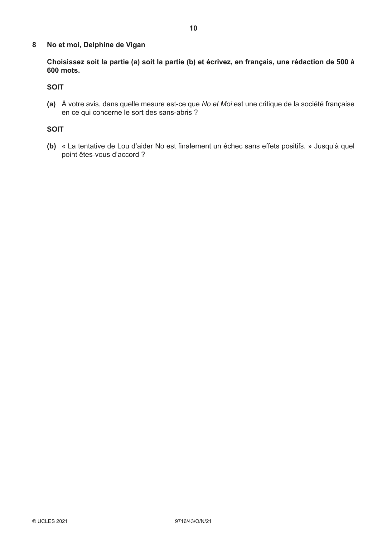 Cambridge A Level French (A Level only) 9716 2021 Oct/Nov Paper 4 · Variant 3 question paper, page 10 of 12