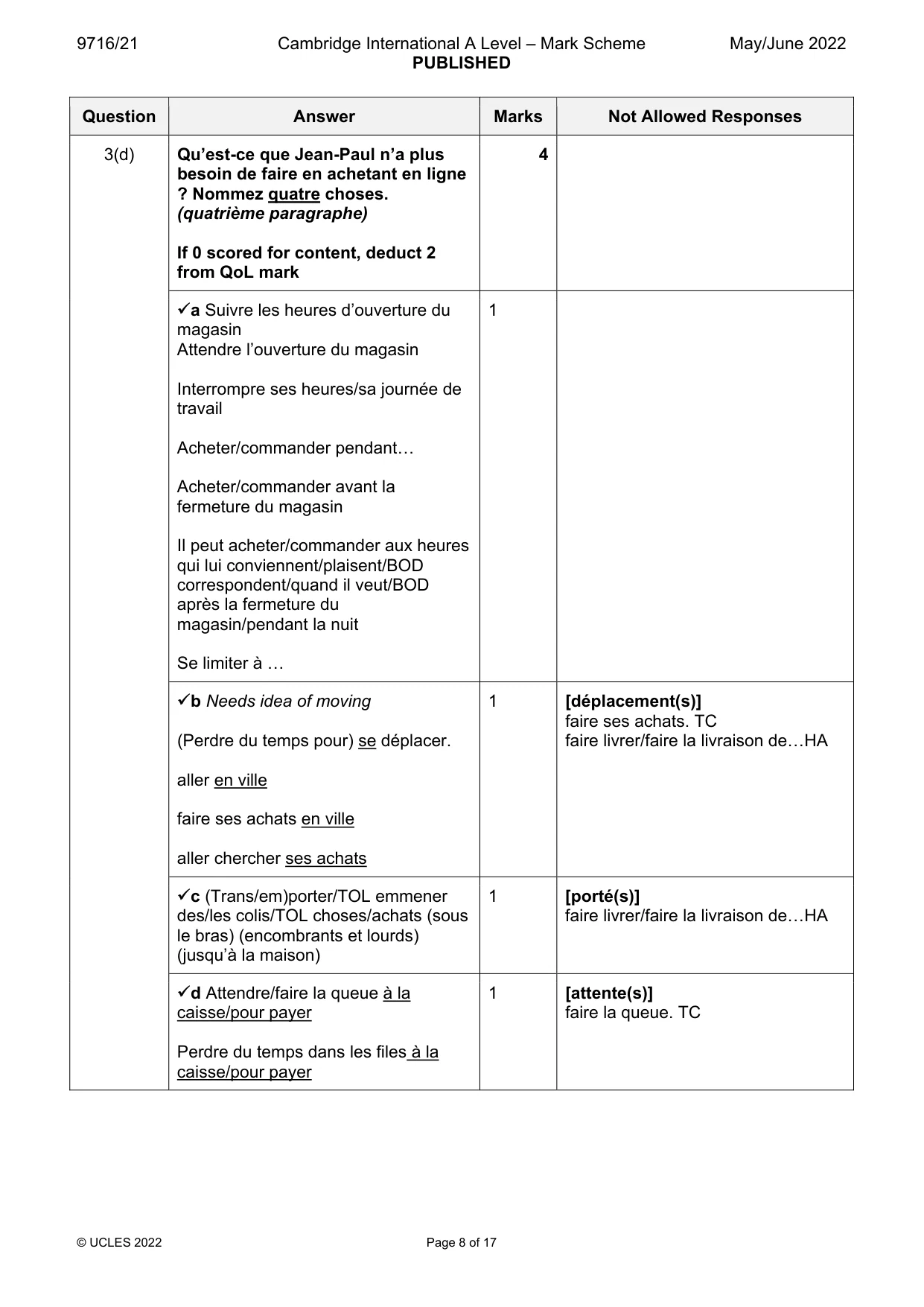 Mark scheme, page 8 of 17